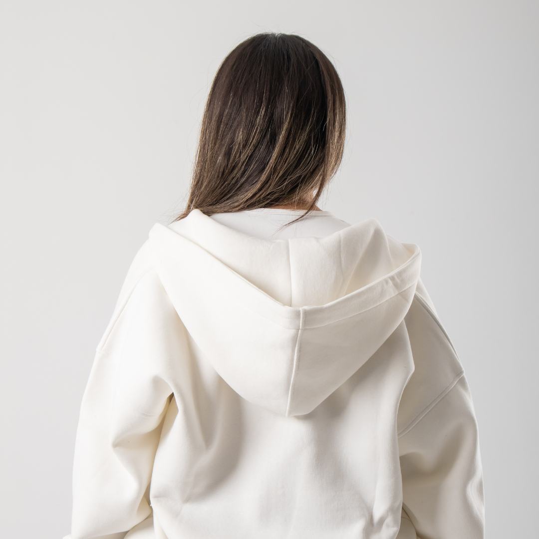 Drop Shoulder Zip-up Hoodie - White