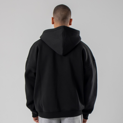 Drop Shoulder Zip-up Hoodie - Black