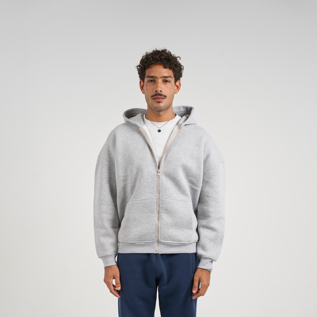 Drop Shoulder Zip-up - Light Grey