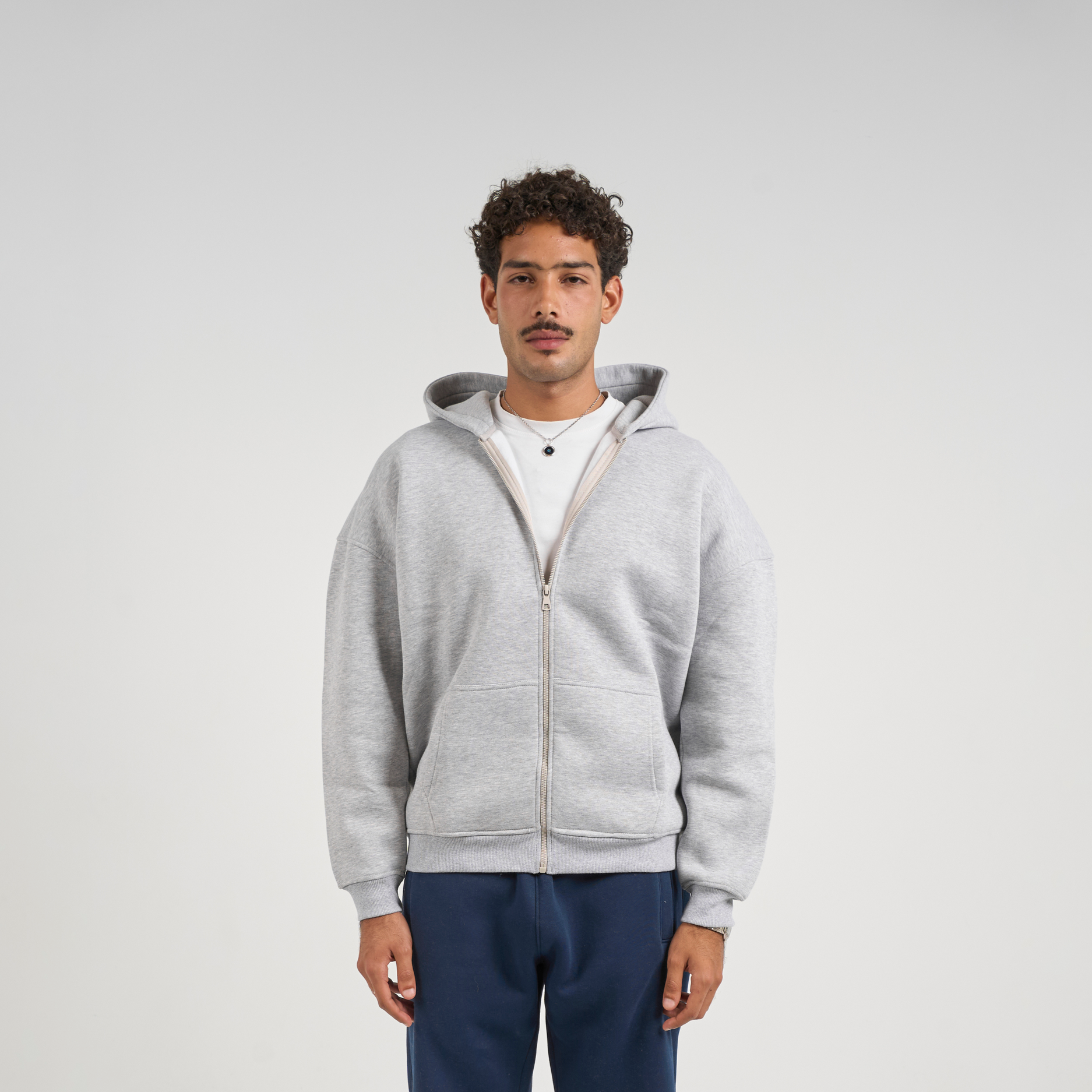 Drop Shoulder Zip-up - Light Grey
