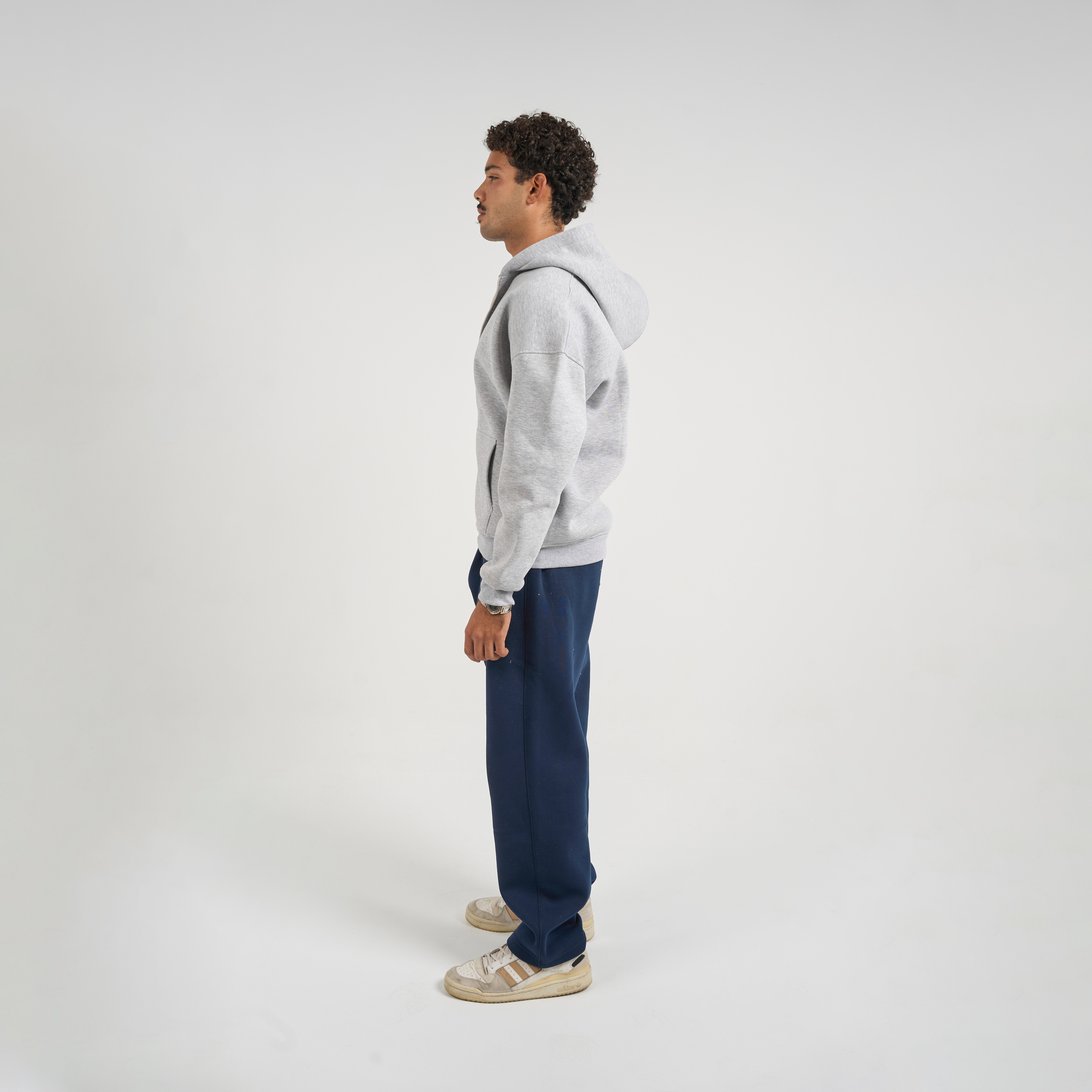 Drop Shoulder Zip-up - Light Grey