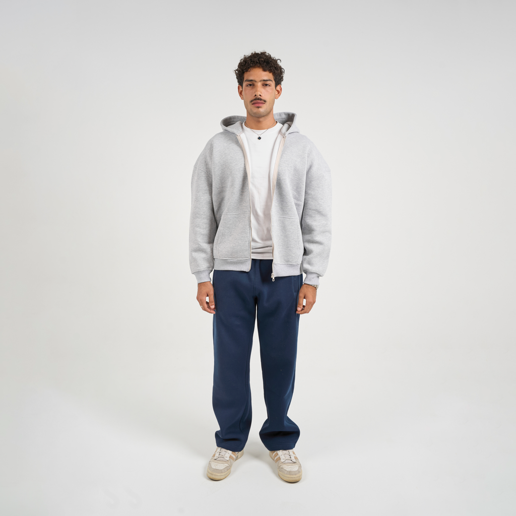 Drop Shoulder Zip-up - Light Grey