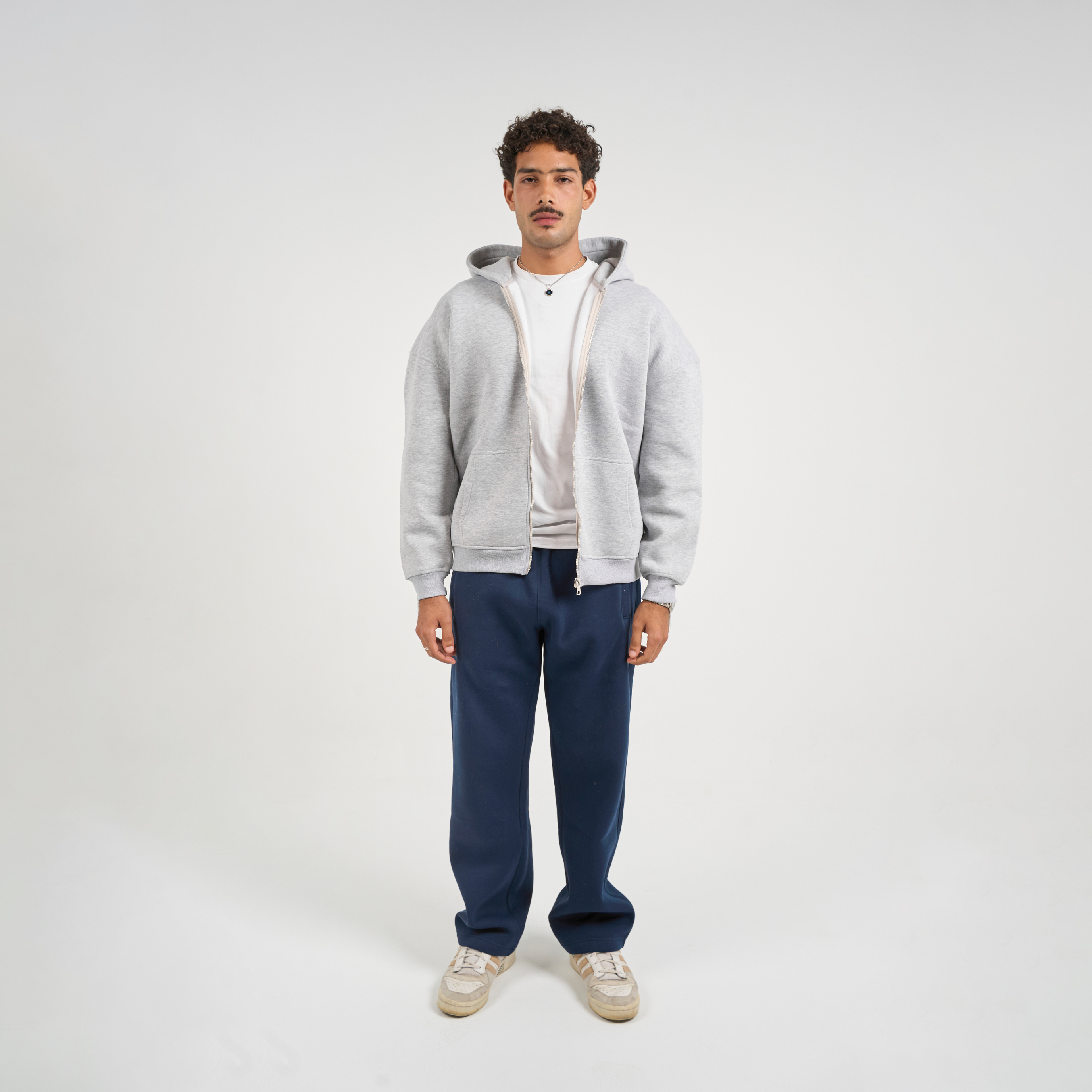 Drop Shoulder Zip-up - Light Grey