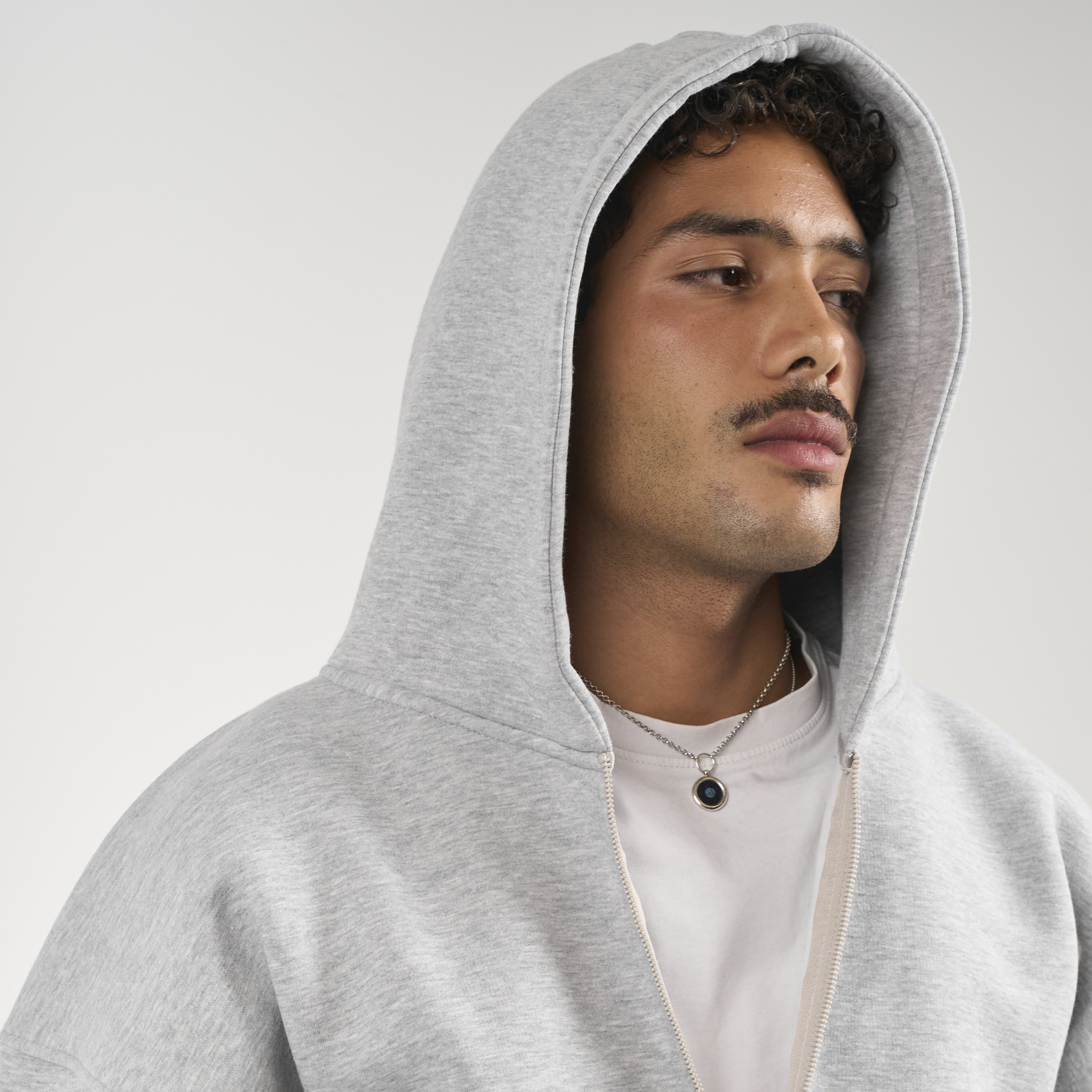 Drop Shoulder Zip-up - Light Grey