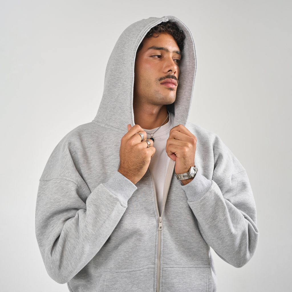 Drop Shoulder Zip-up - Light Grey