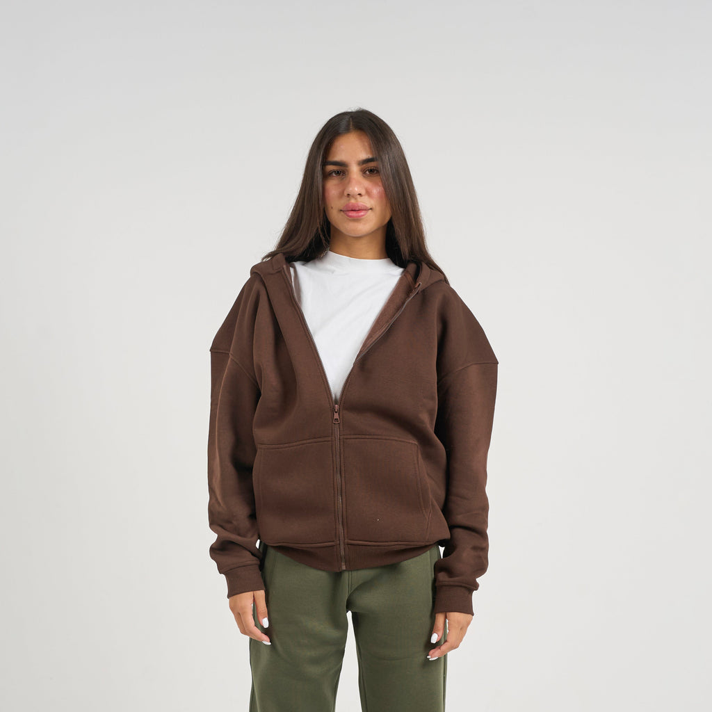 Drop Shoulder Zip-up - Brown
