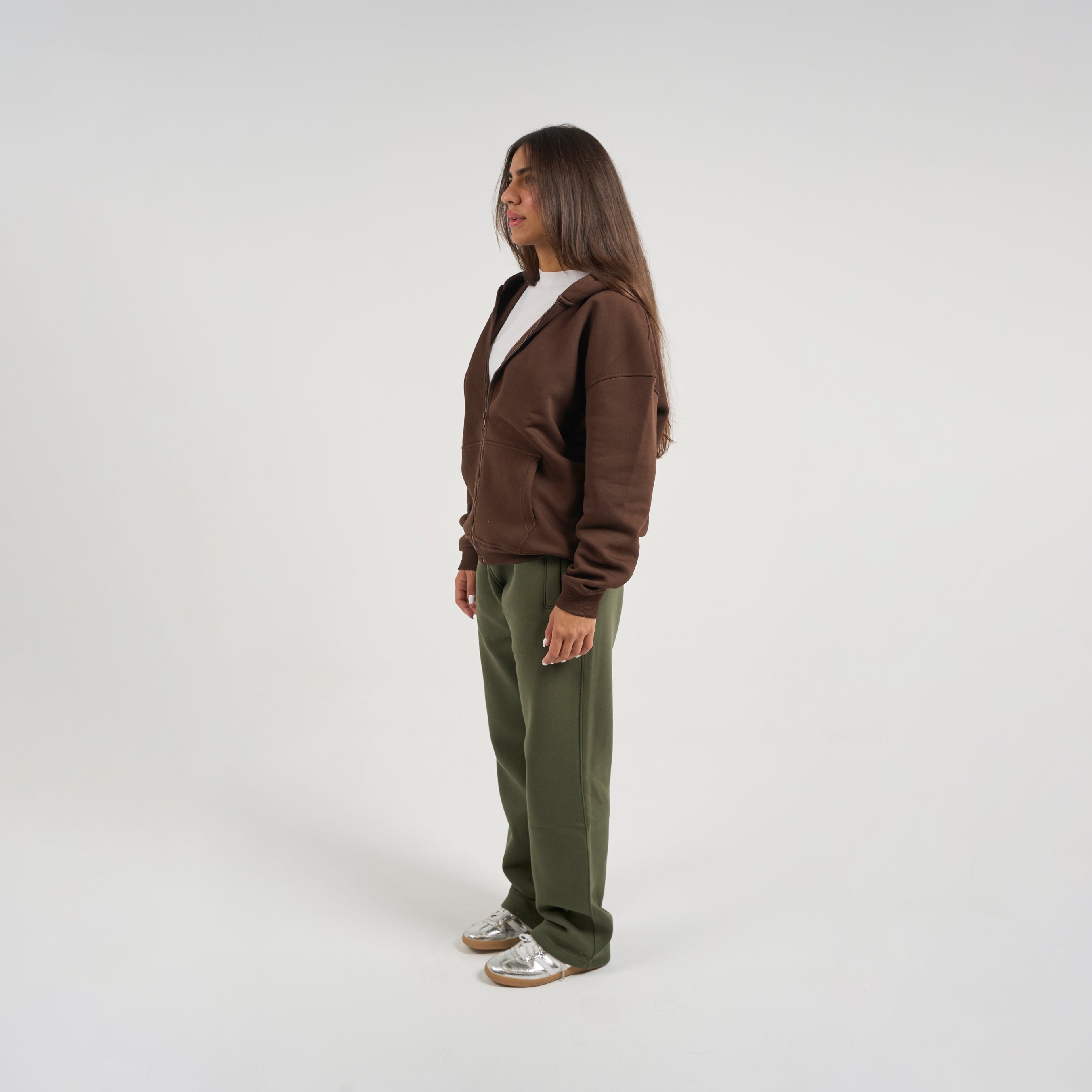 Drop Shoulder Zip-up - Brown