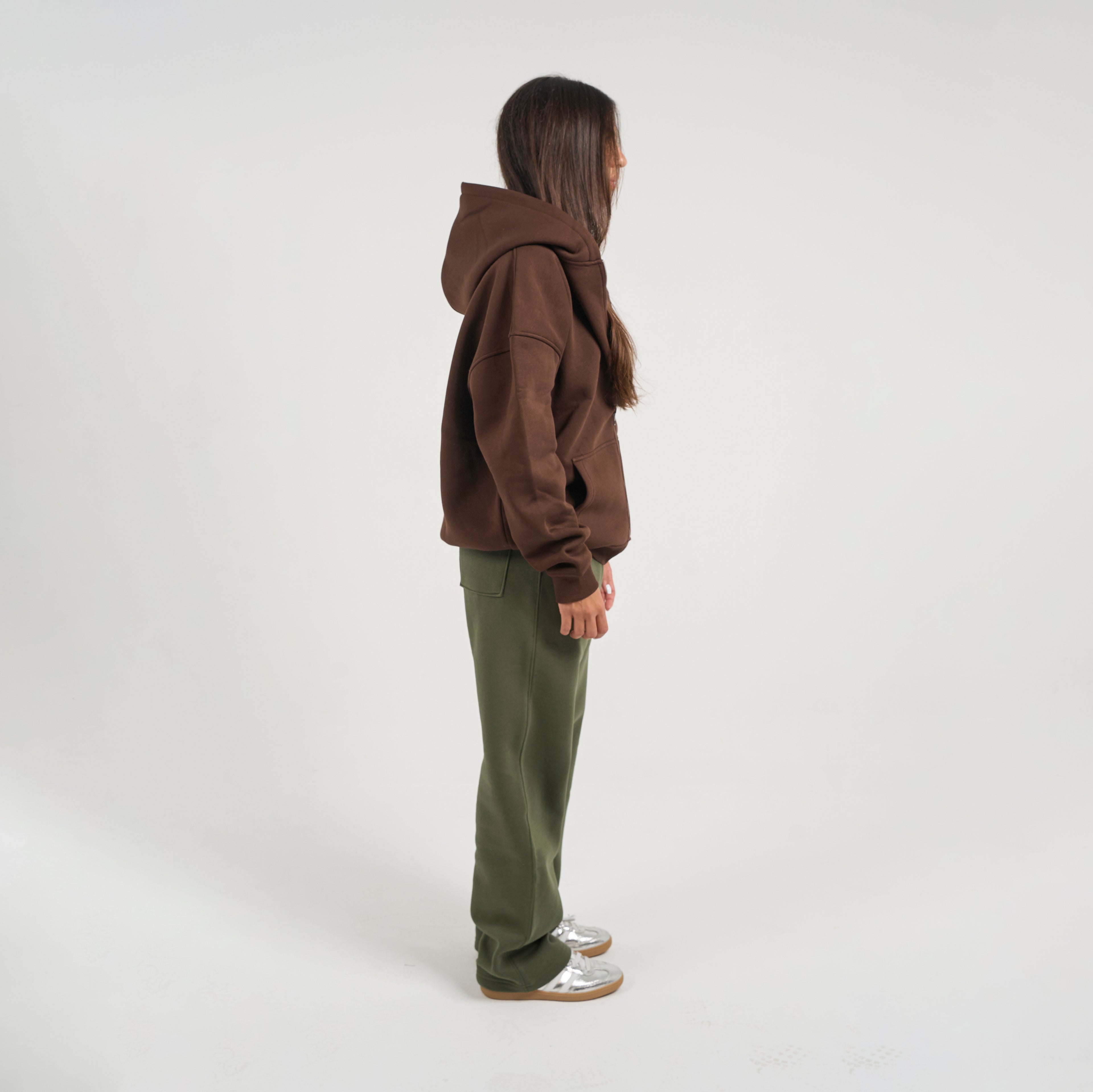 Drop Shoulder Zip-up - Brown