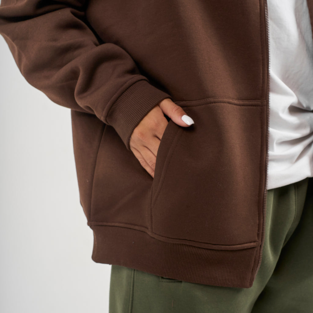 Drop Shoulder Zip-up - Brown