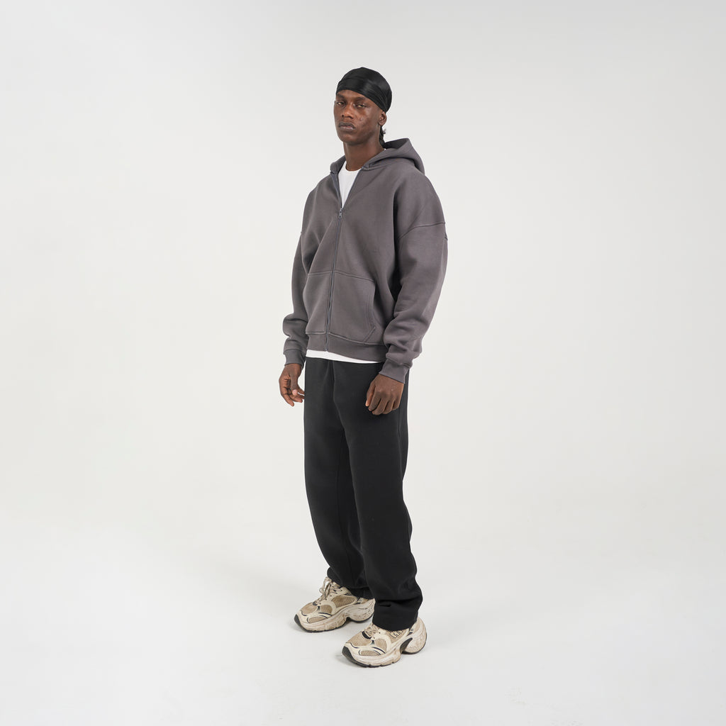 Drop Shoulder Zip-up - Charcoal Grey