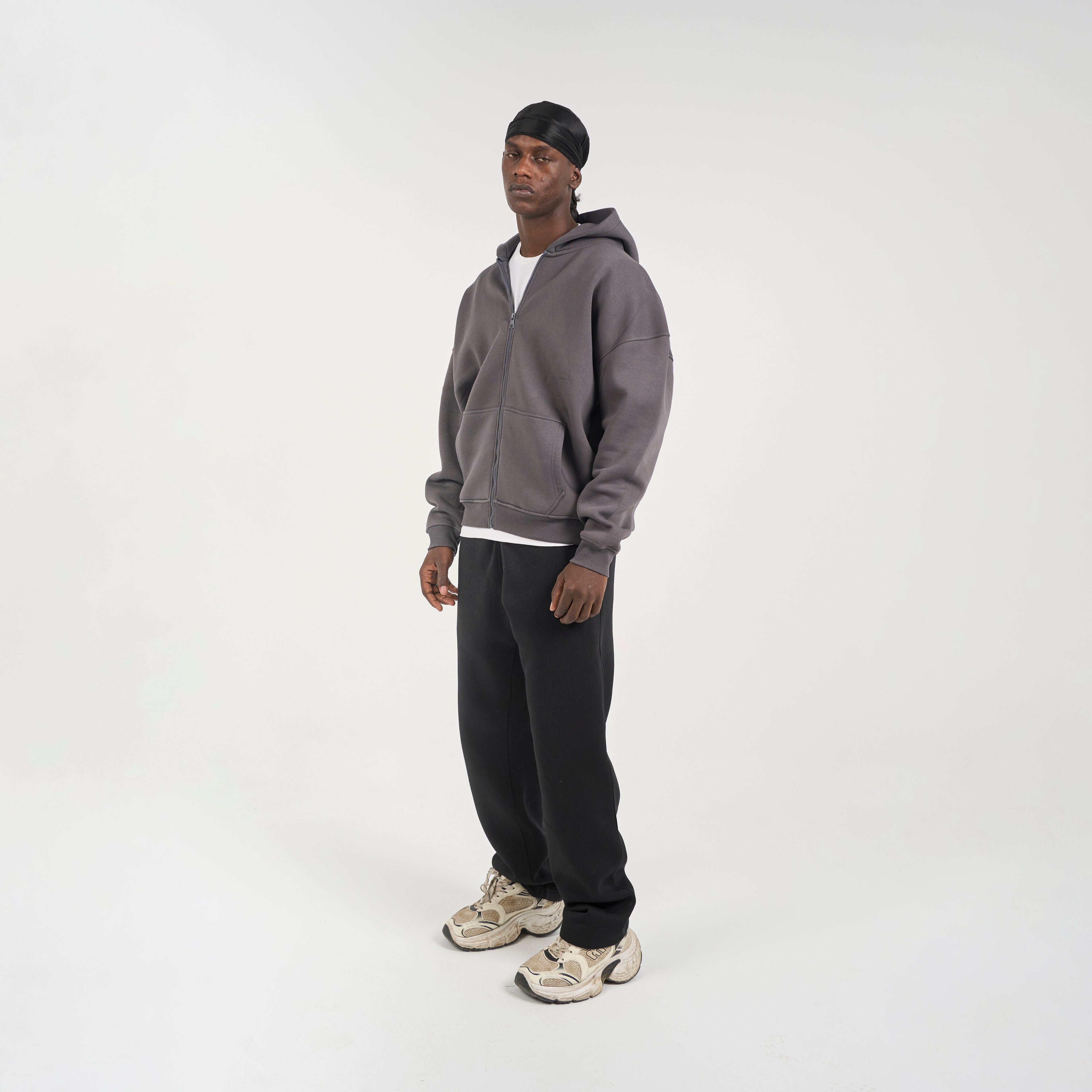 Drop Shoulder Zip-up - Charcoal Grey