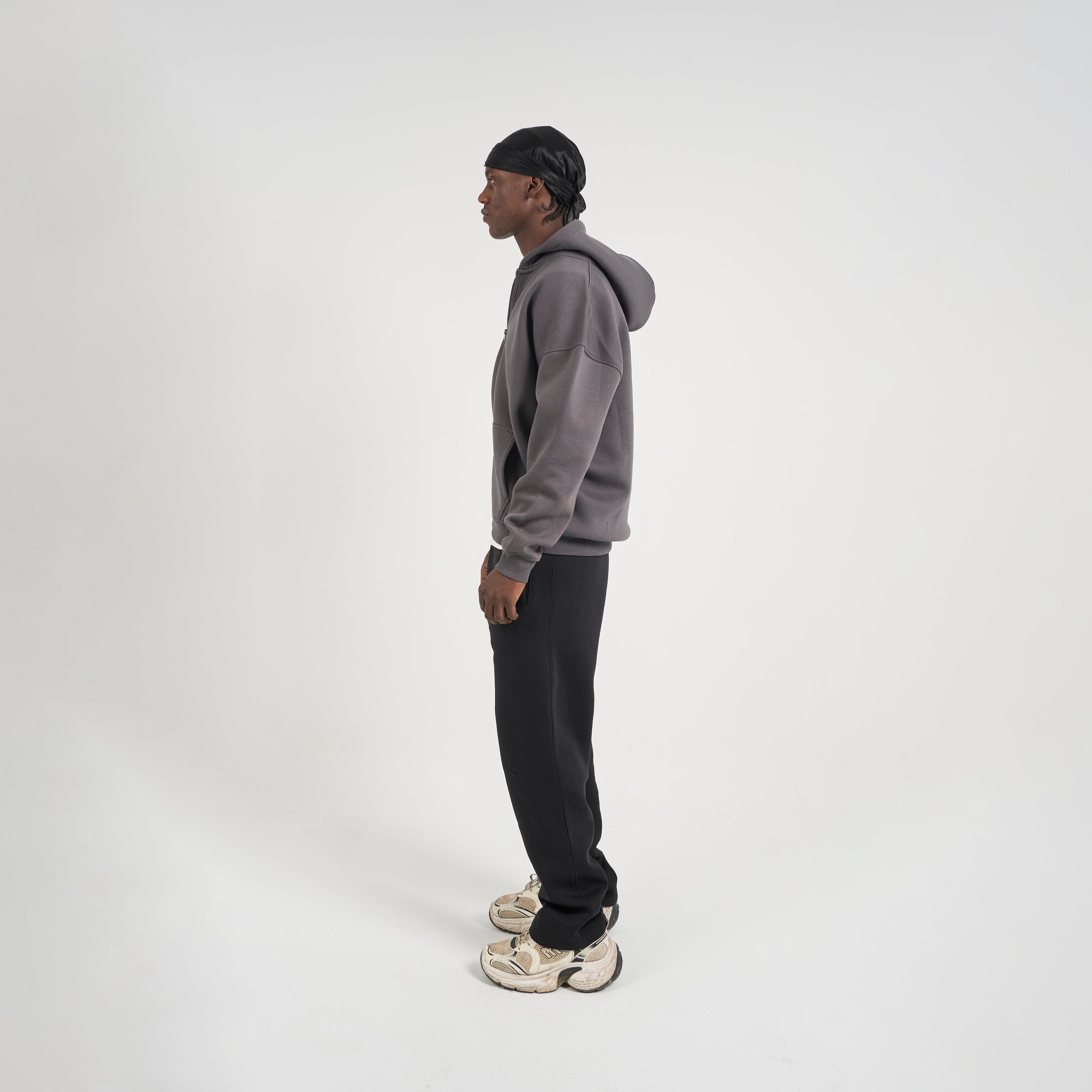 Drop Shoulder Zip-up - Charcoal Grey