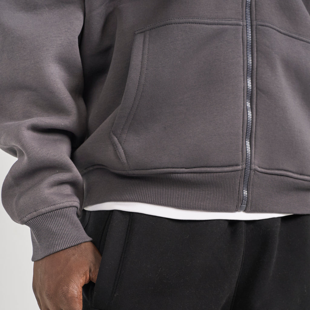 Drop Shoulder Zip-up - Charcoal Grey