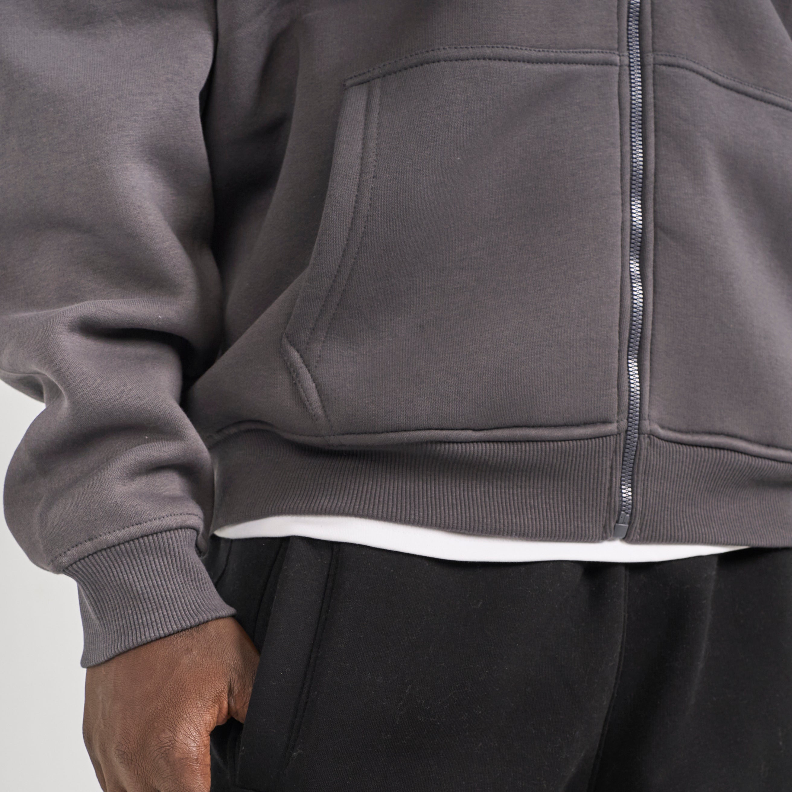 Drop Shoulder Zip-up - Charcoal Grey
