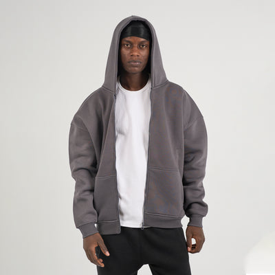 Drop Shoulder Zip-up - Charcoal Grey
