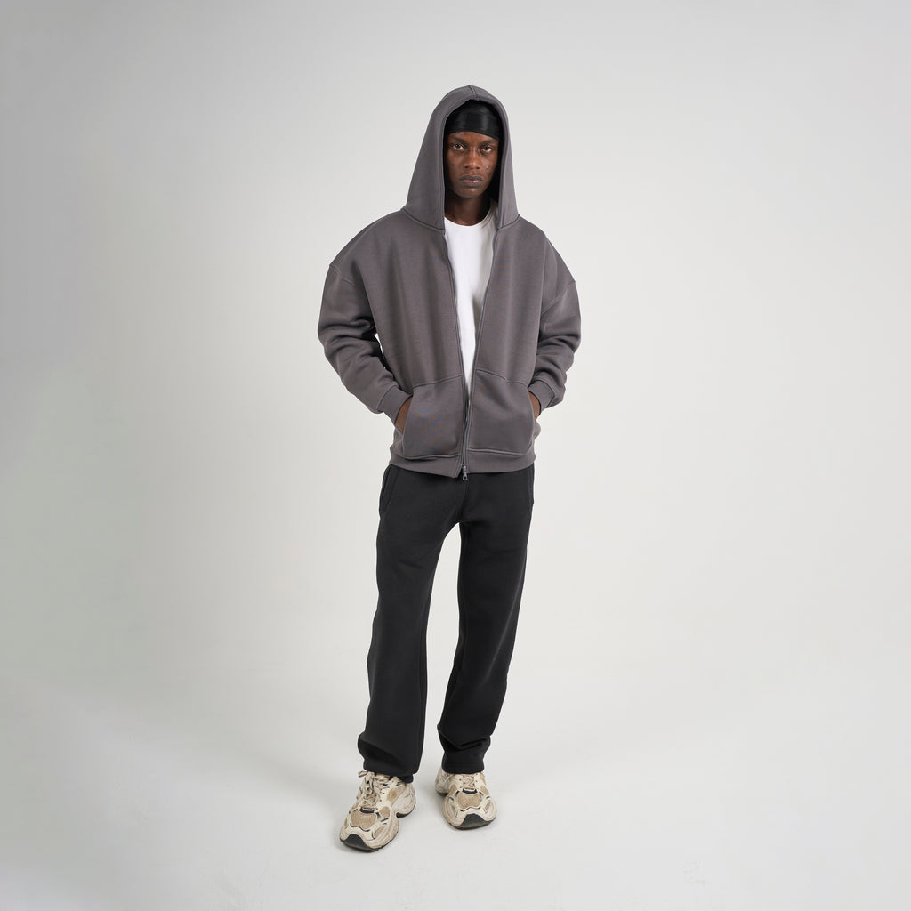 Drop Shoulder Zip-up - Charcoal Grey