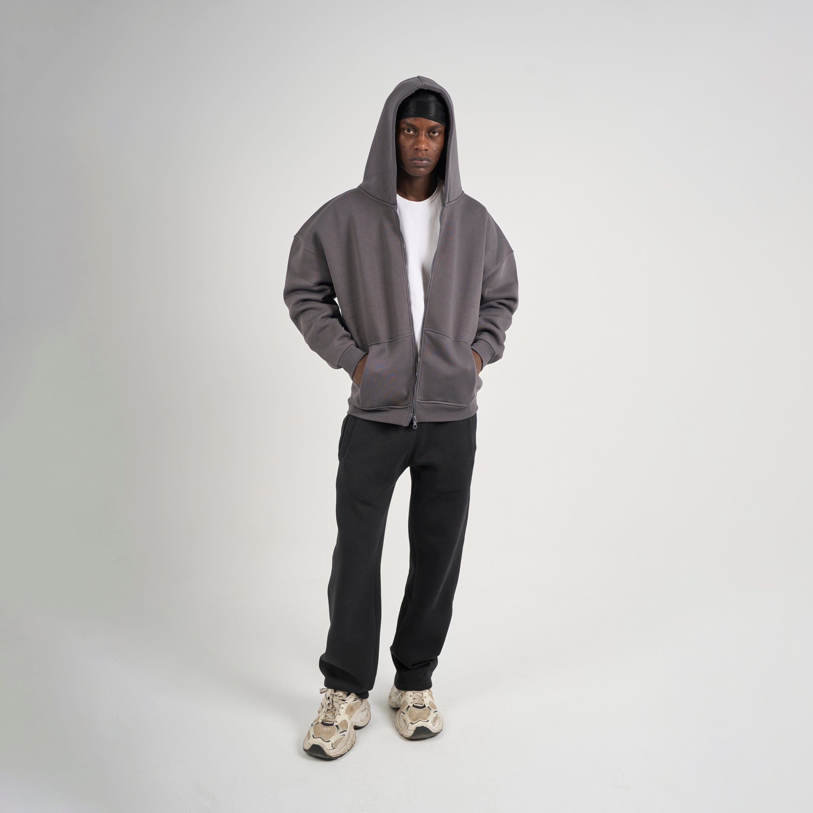 Drop Shoulder Zip-up - Charcoal Grey