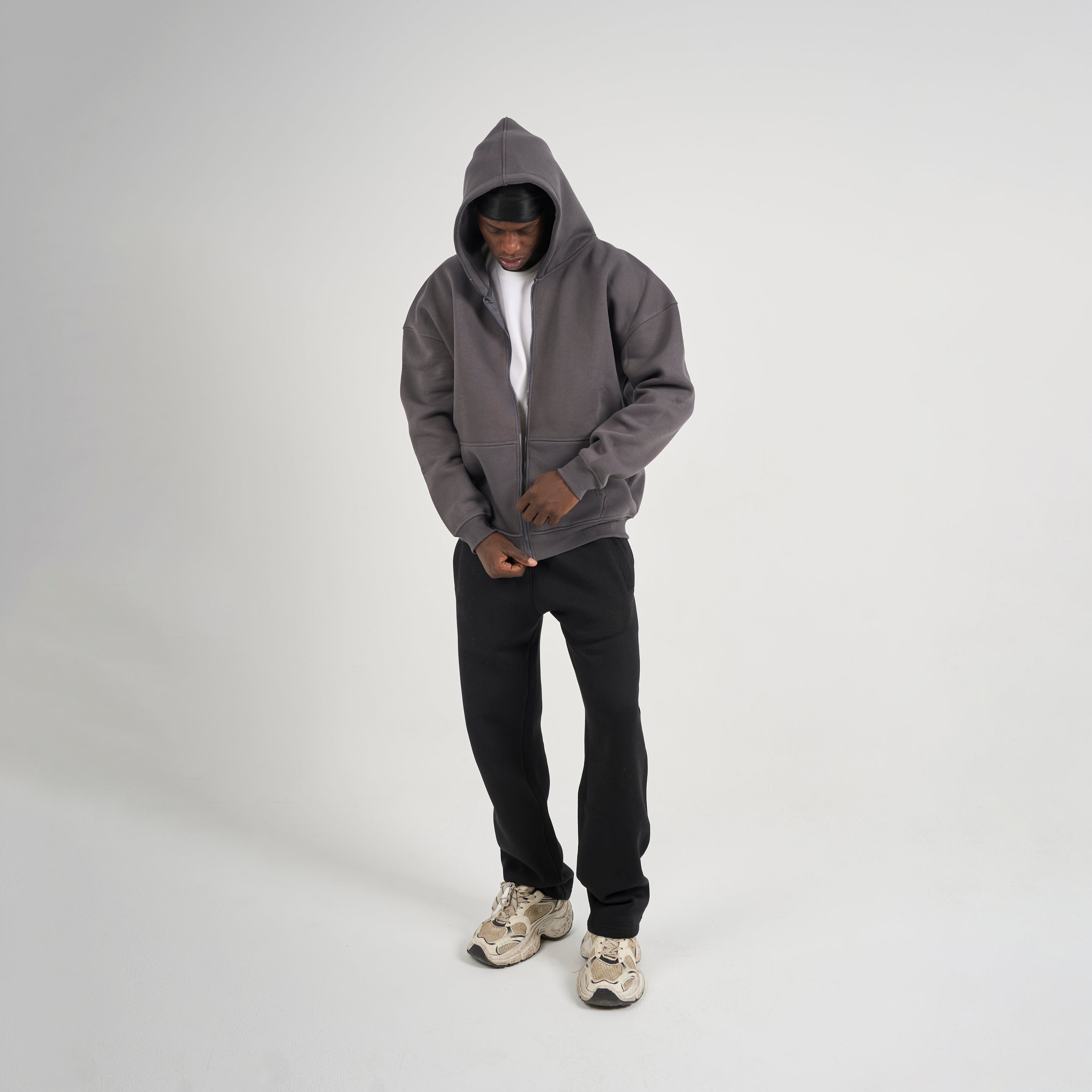 Drop Shoulder Zip-up - Charcoal Grey