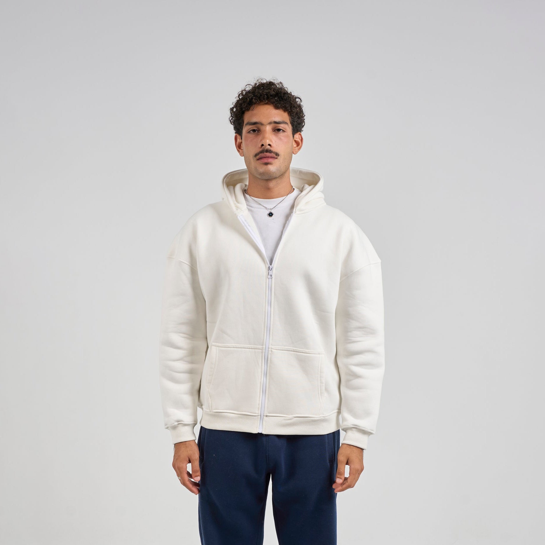 Drop Shoulder Zip-up - White