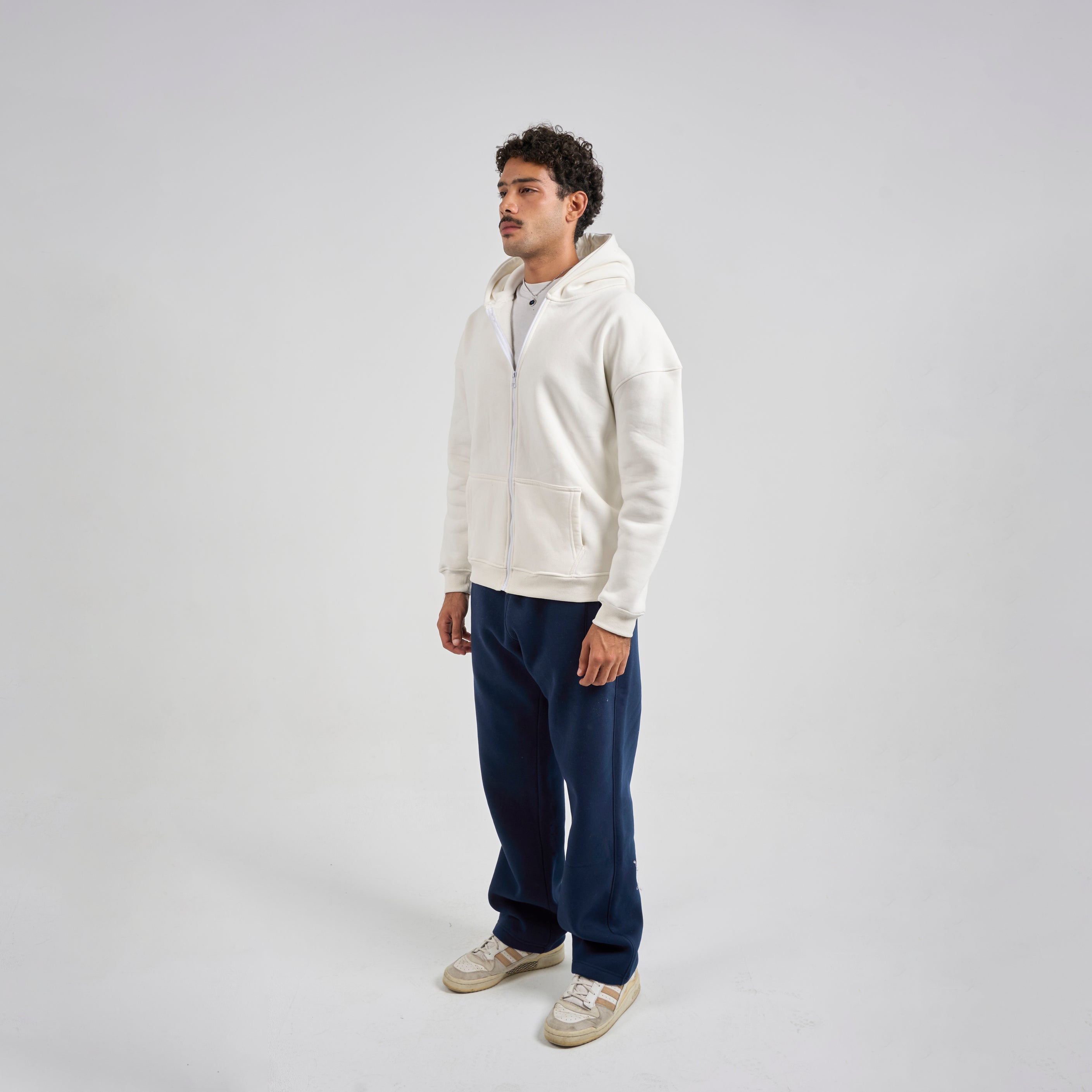 Drop Shoulder Zip-up - White