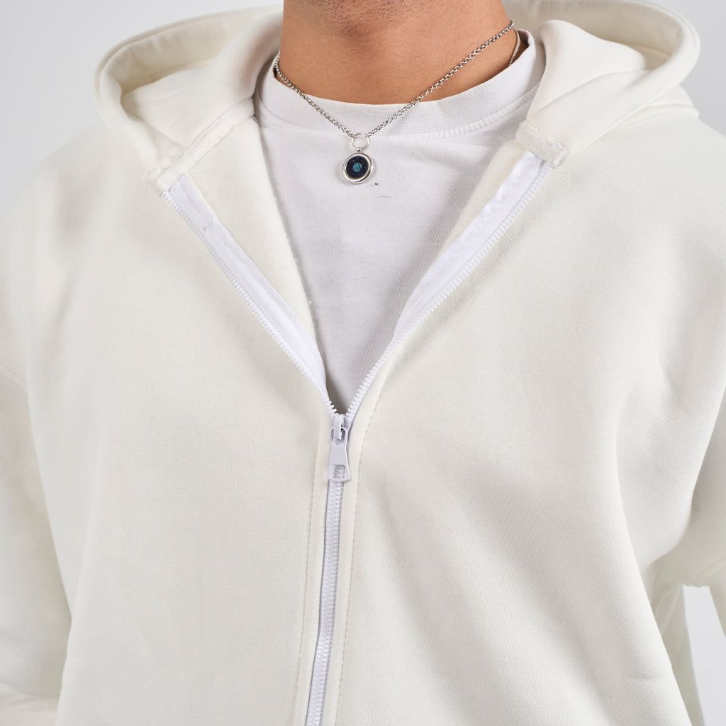 Drop Shoulder Zip-up - White