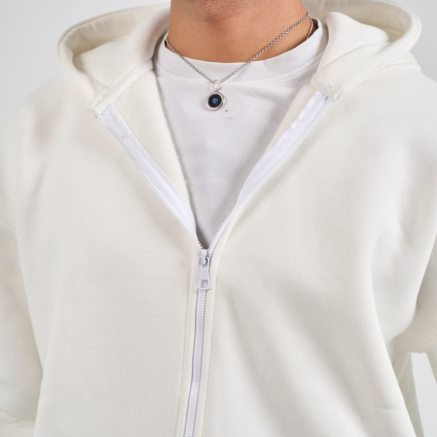 Drop Shoulder Zip-up - White