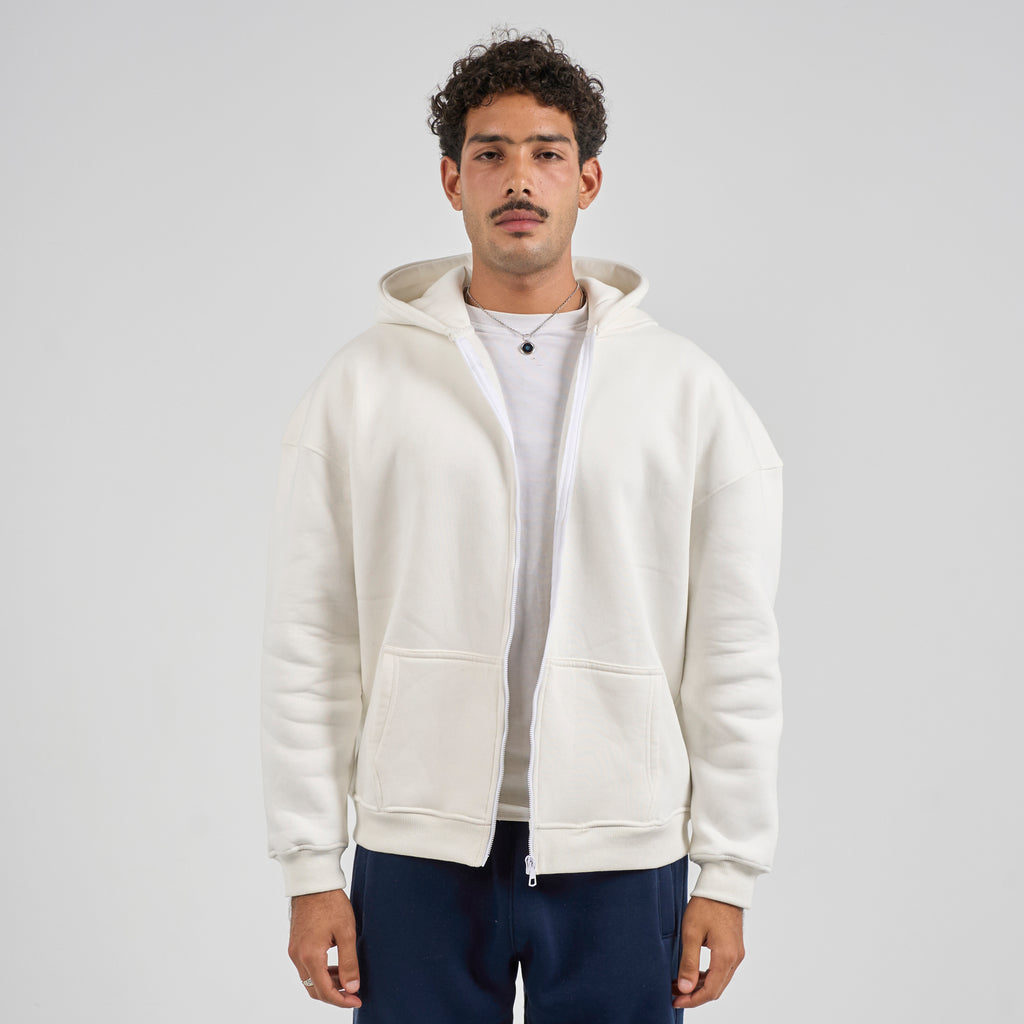 Drop Shoulder Zip-up - White