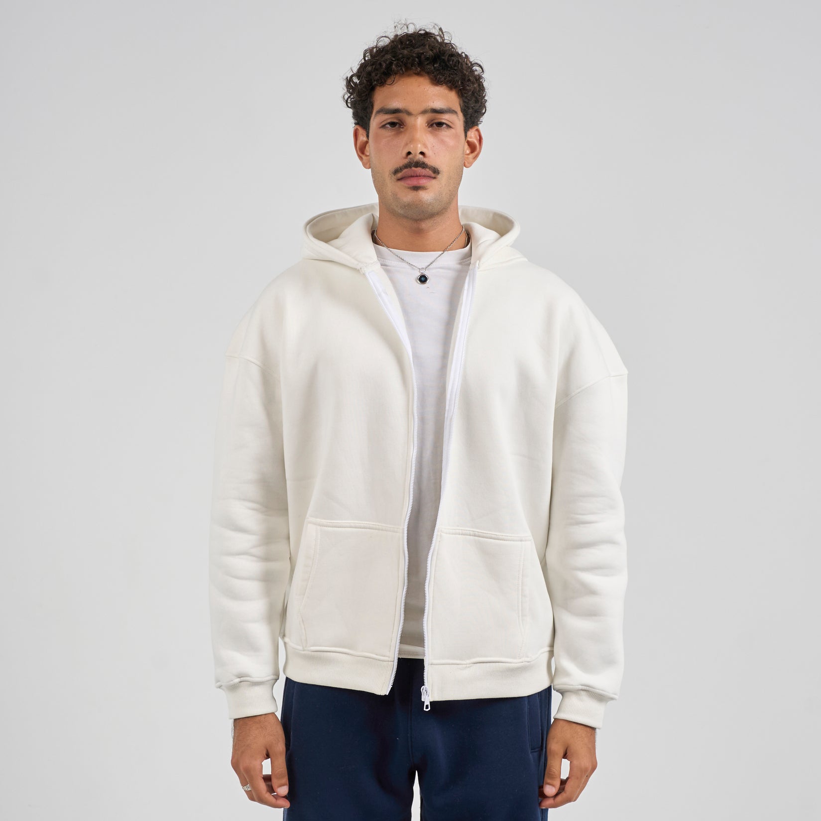 Drop Shoulder Zip-up - White