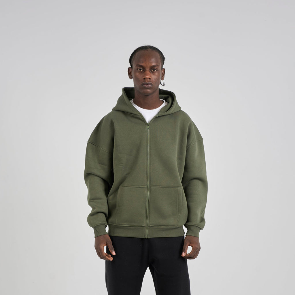 Drop Shoulder Zip-up - Olive