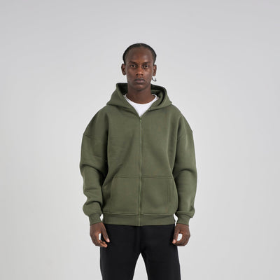 Drop Shoulder Zip-up - Olive