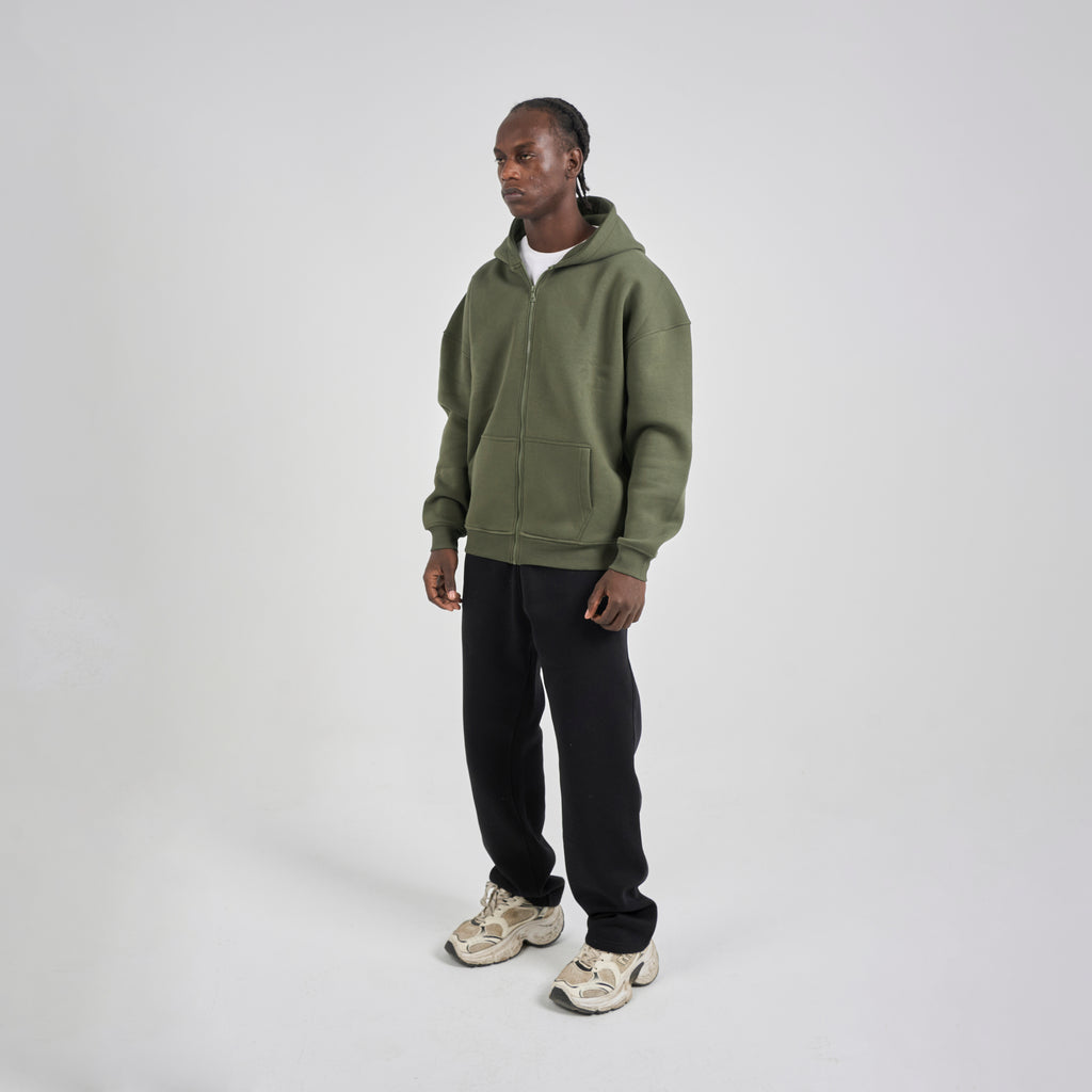 Drop Shoulder Zip-up - Olive