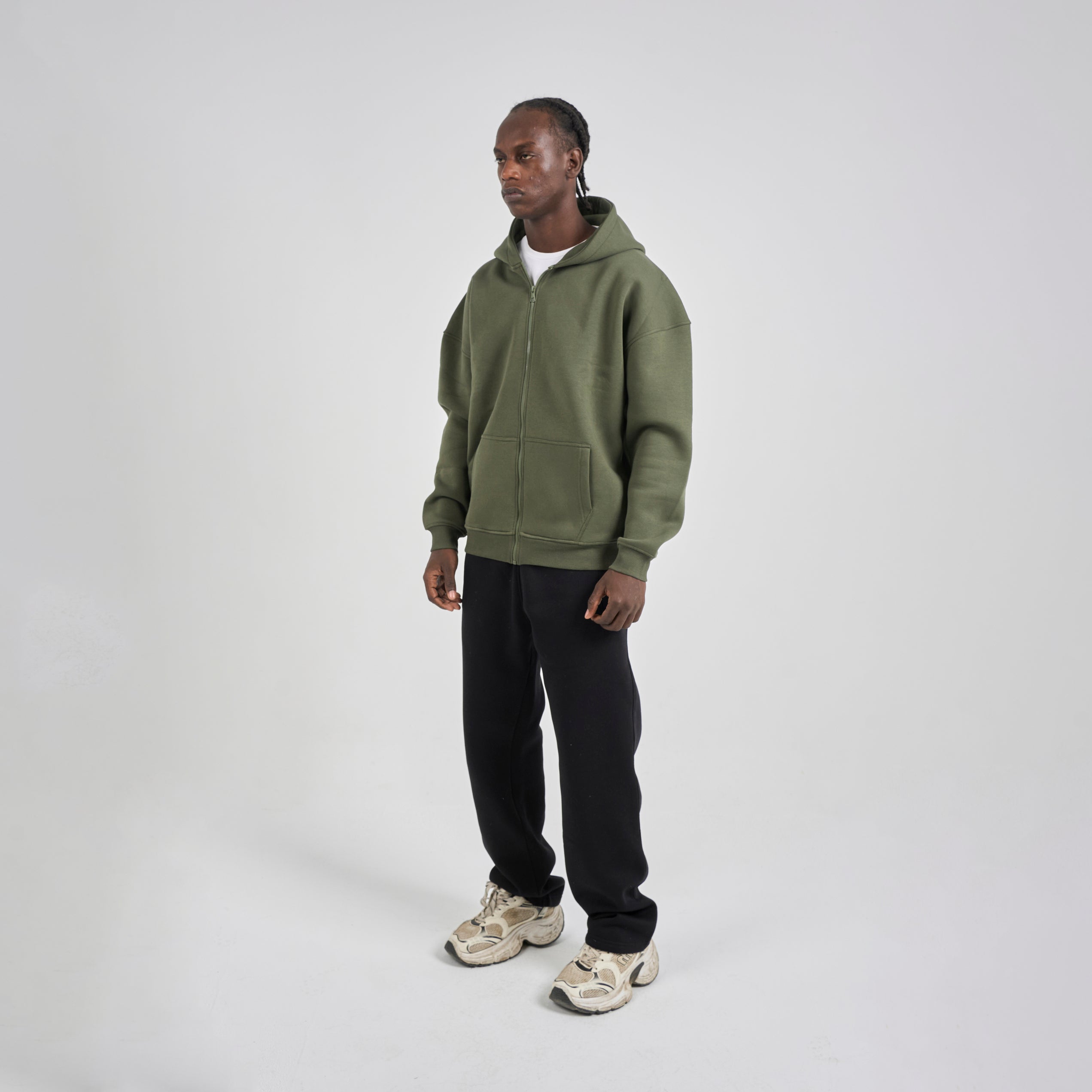Drop Shoulder Zip-up - Olive