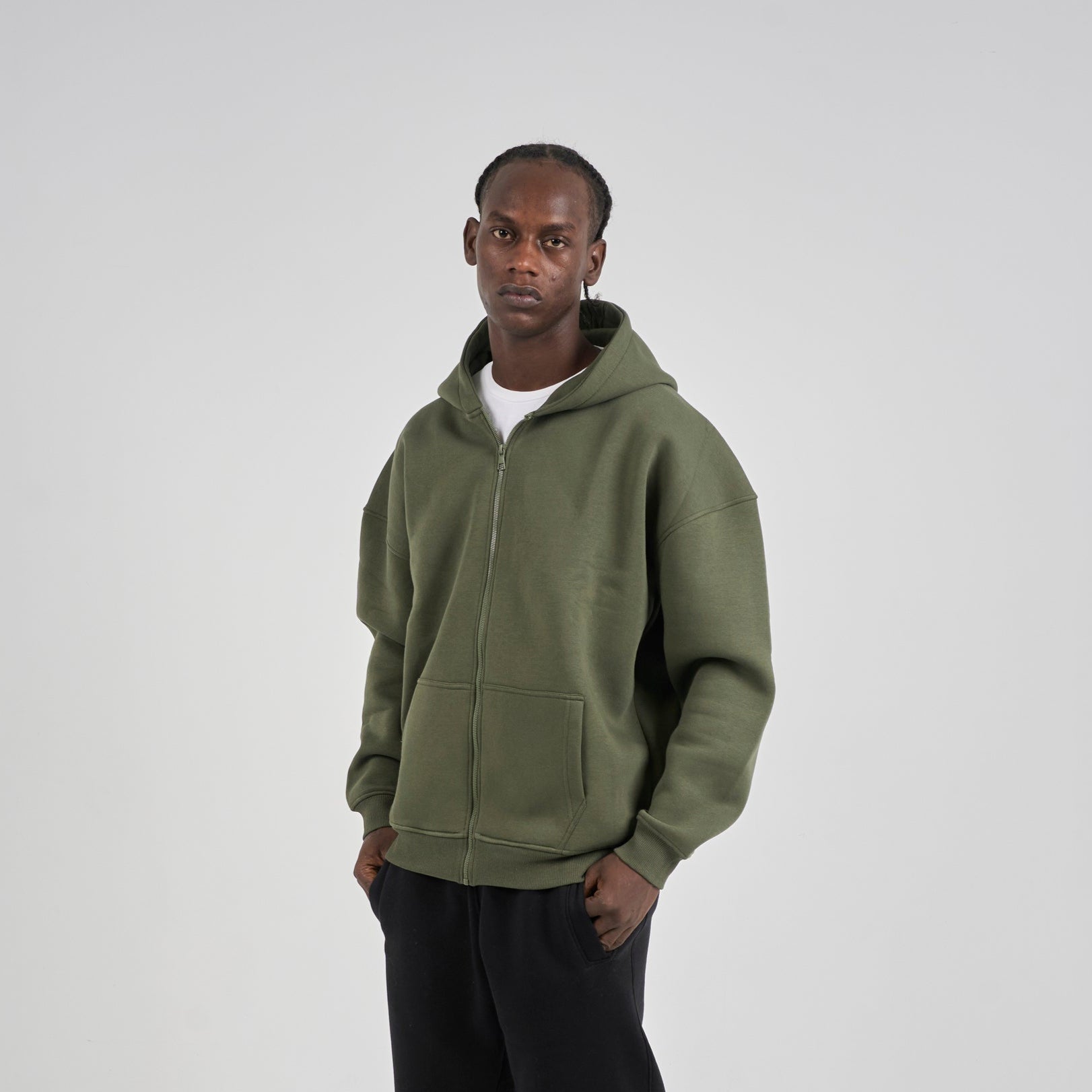 Drop Shoulder Zip-up - Olive