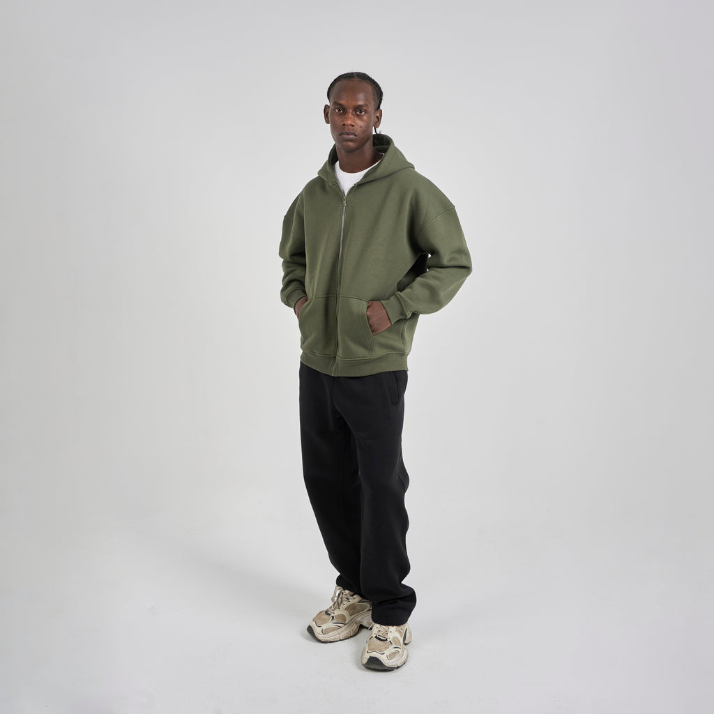 Drop Shoulder Zip-up - Olive
