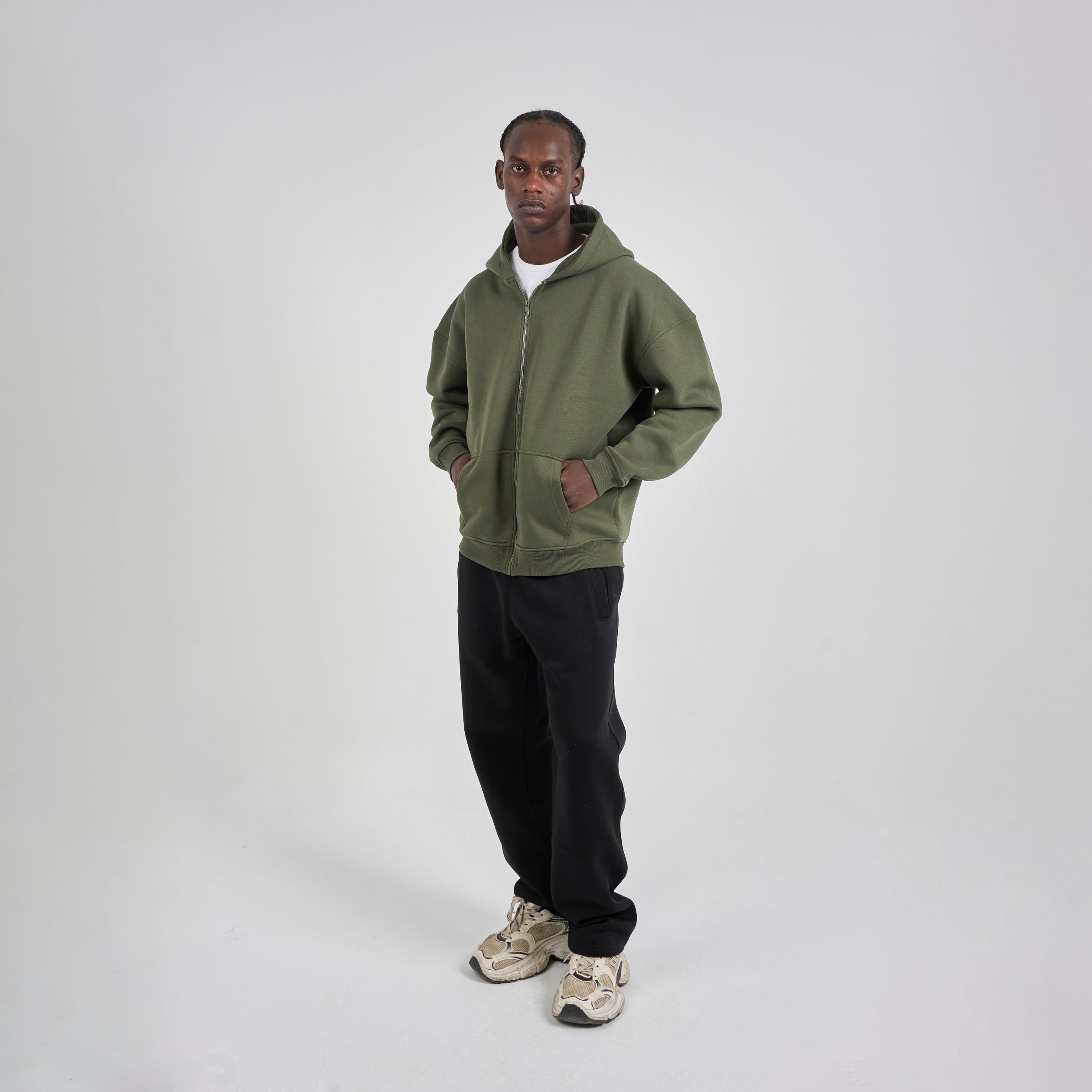 Drop Shoulder Zip-up - Olive