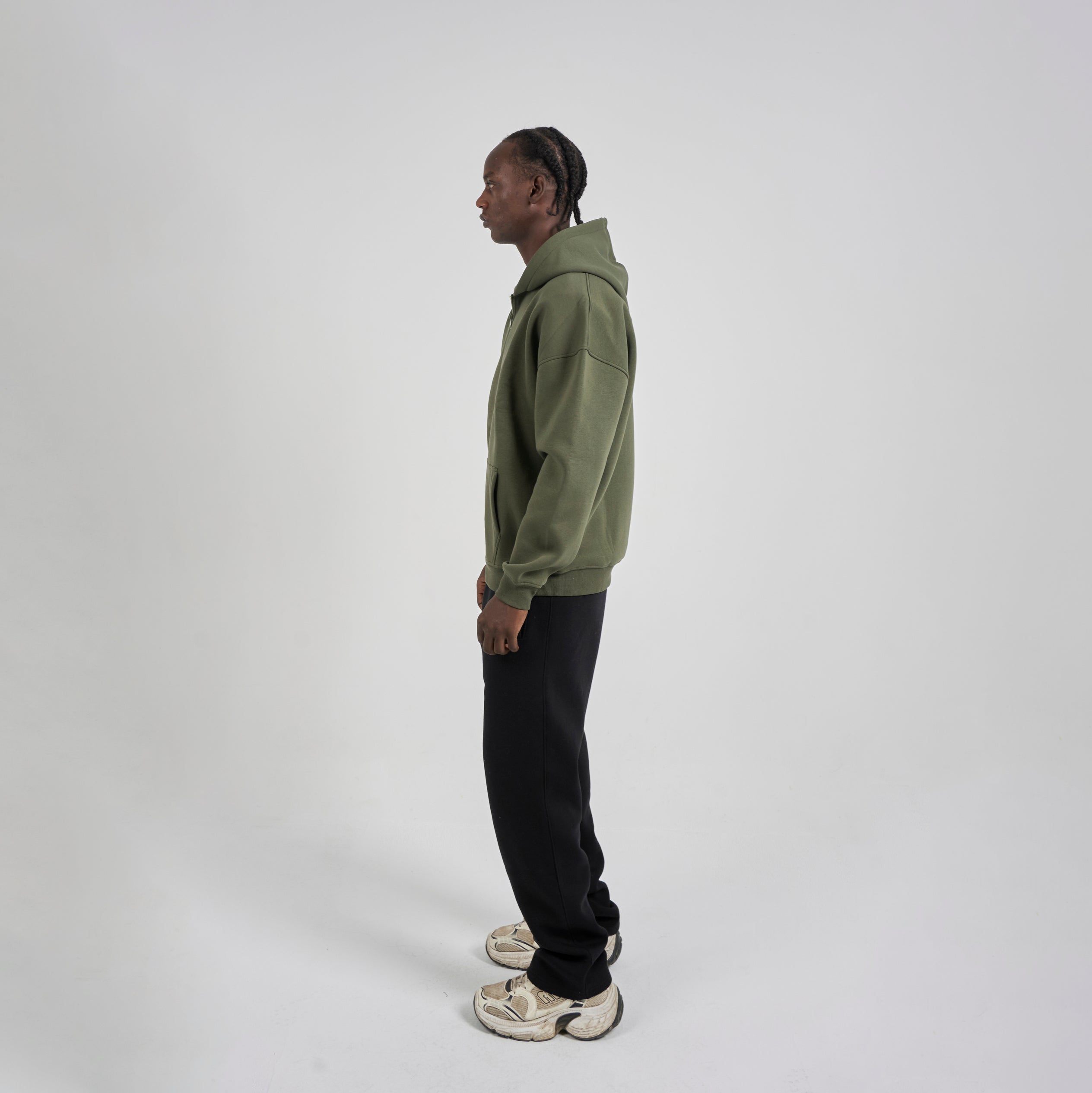 Drop Shoulder Zip-up - Olive