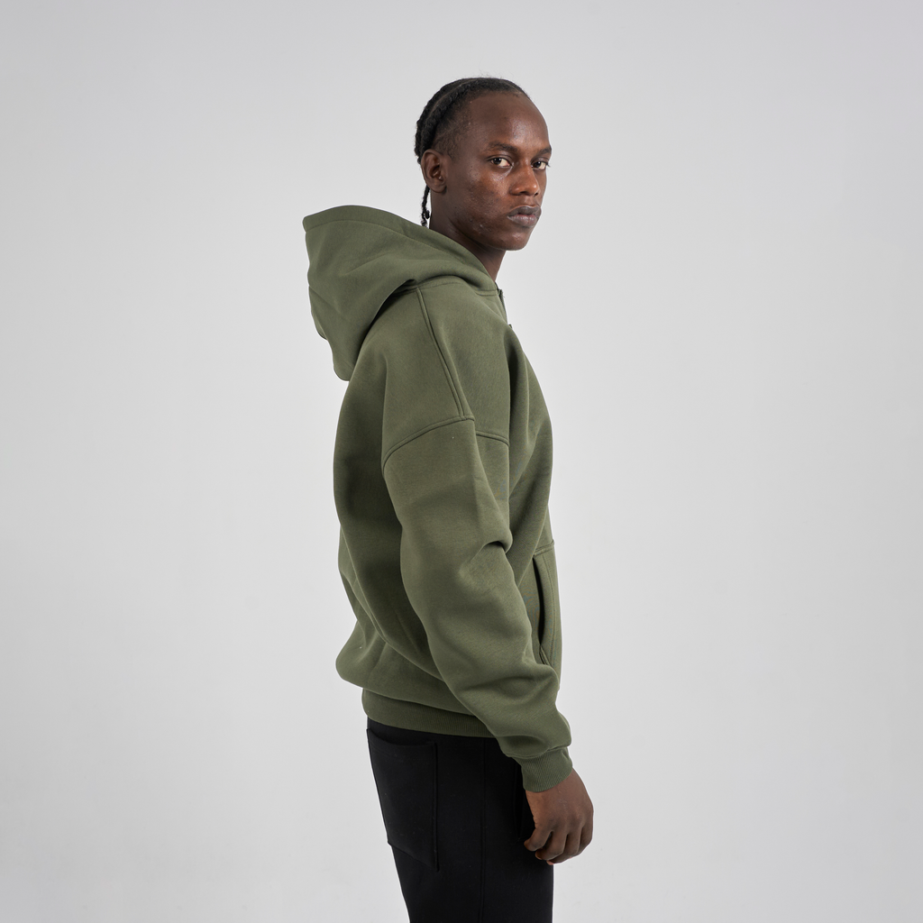 Drop Shoulder Zip-up - Olive