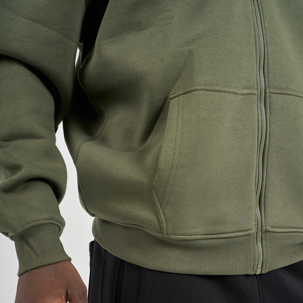 Drop Shoulder Zip-up - Olive