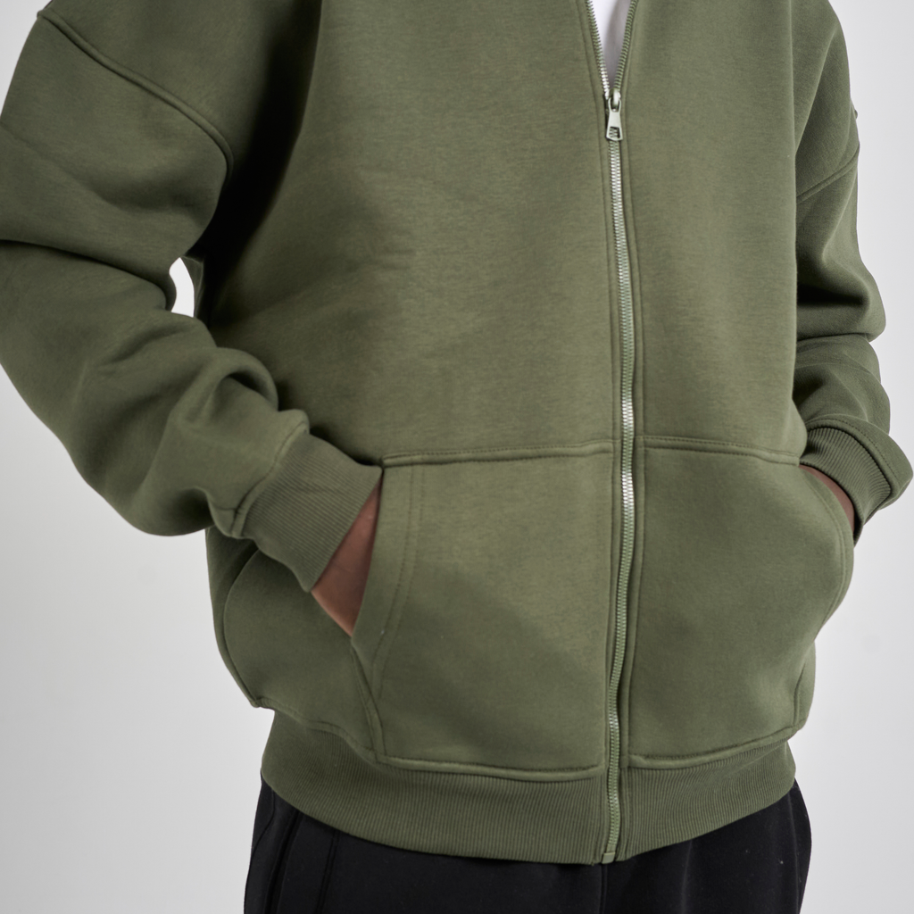 Drop Shoulder Zip-up - Olive
