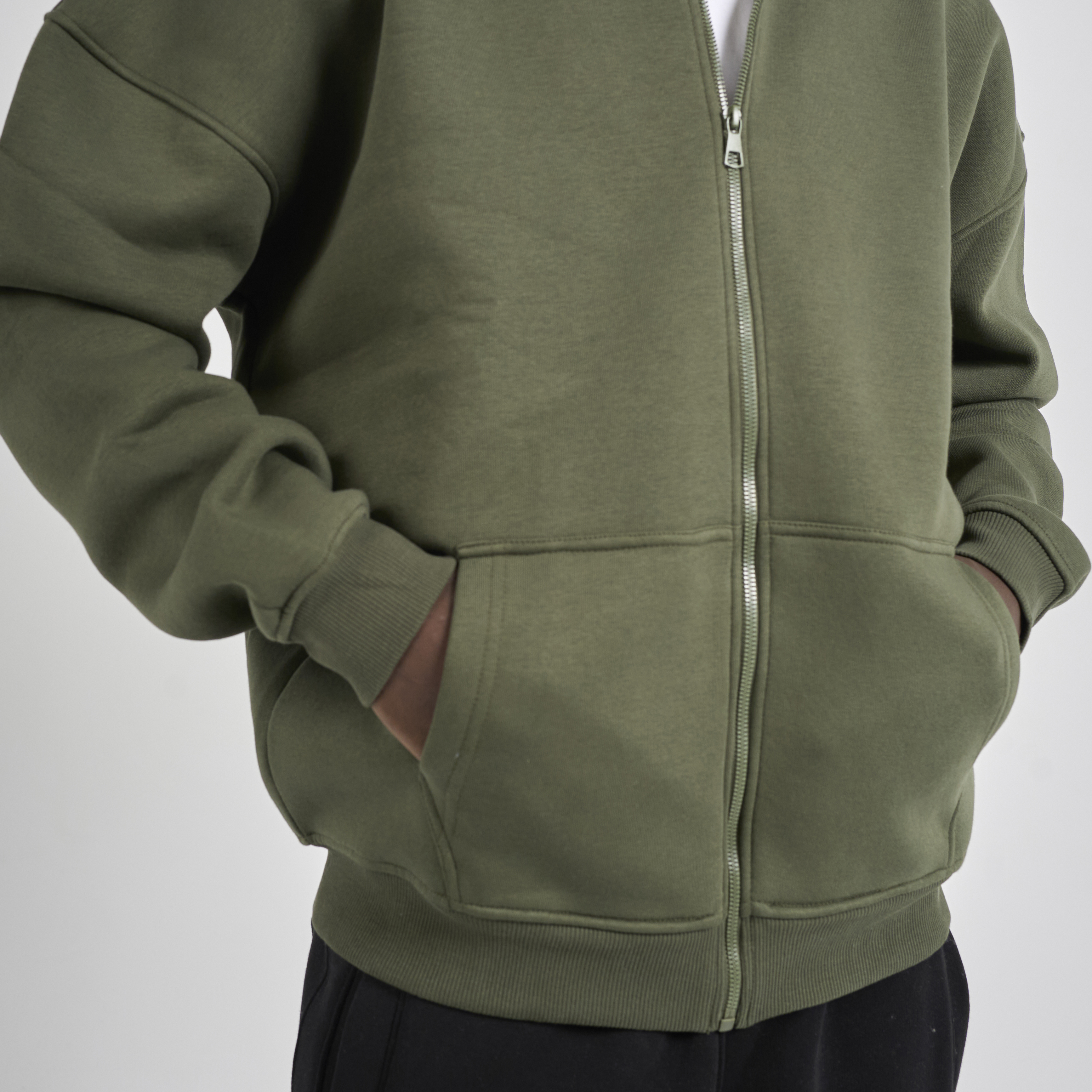 Drop Shoulder Zip-up - Olive