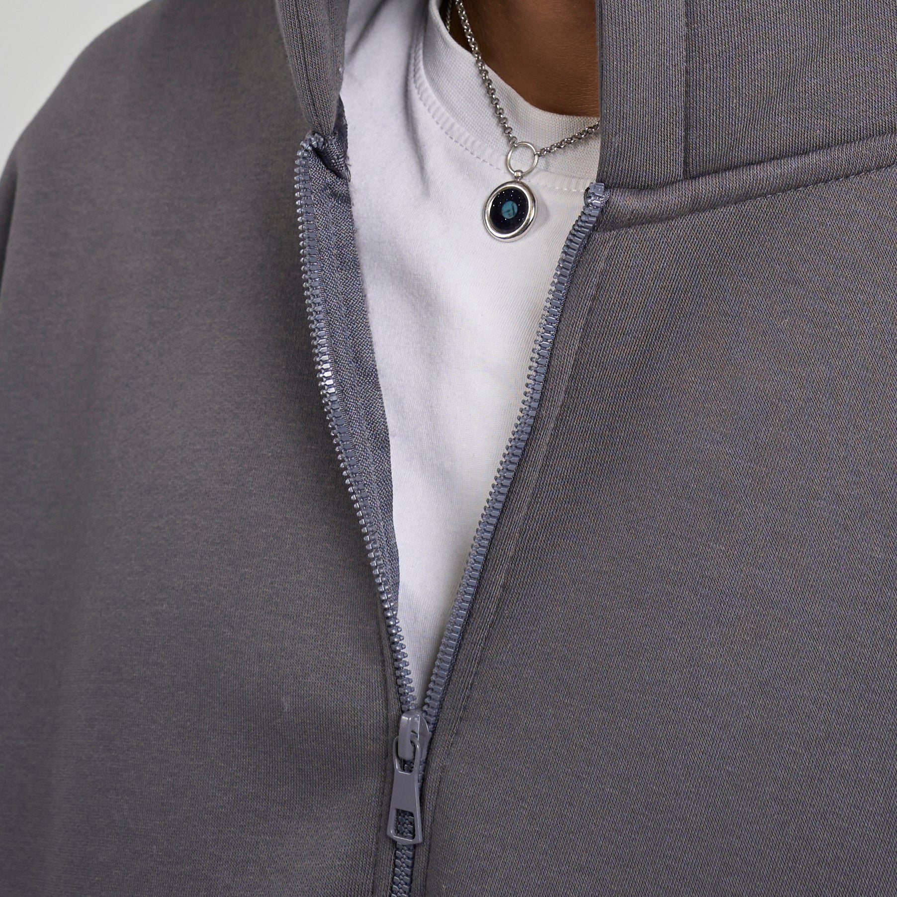 Drop Shoulder Zip-up - Charcoal Grey