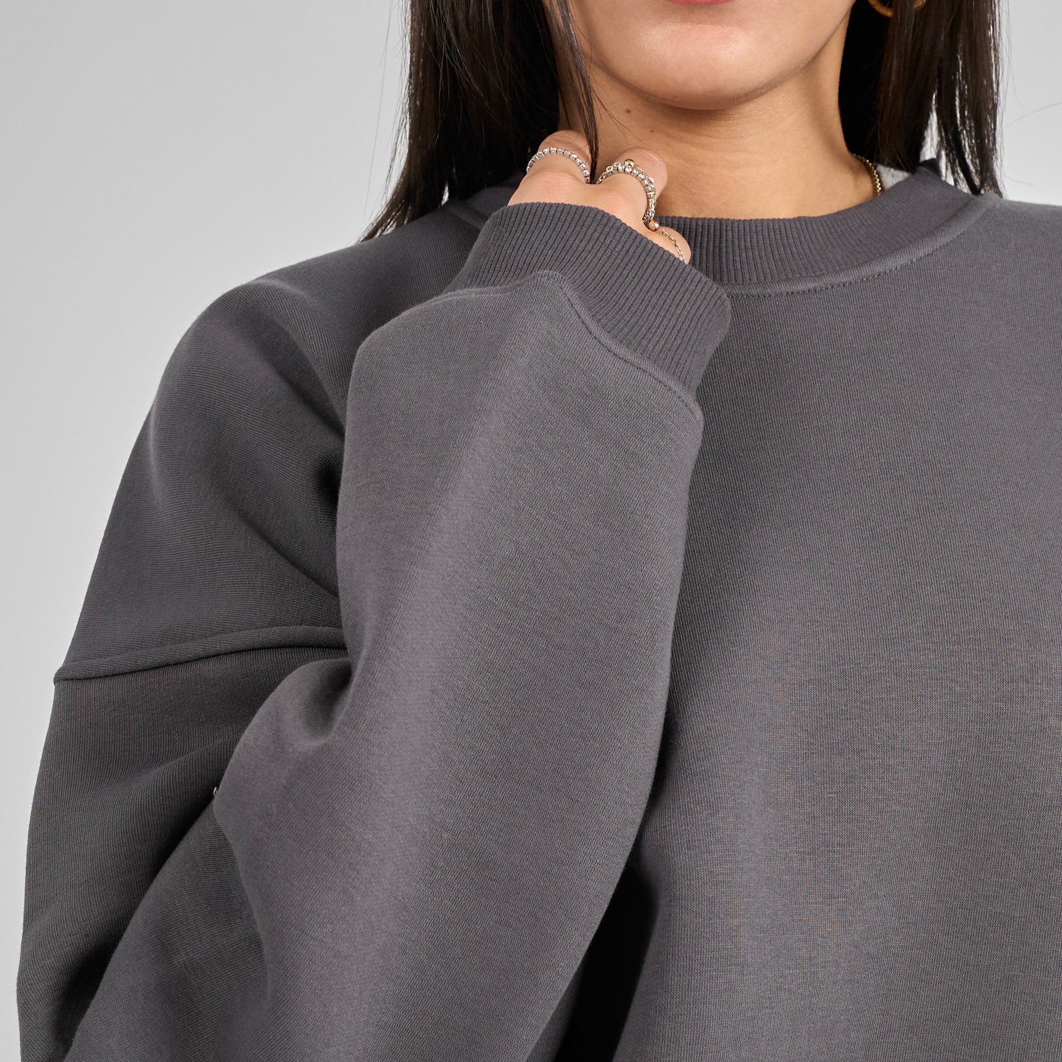 Drop Shoulder Crewneck - Charcoal Grey
