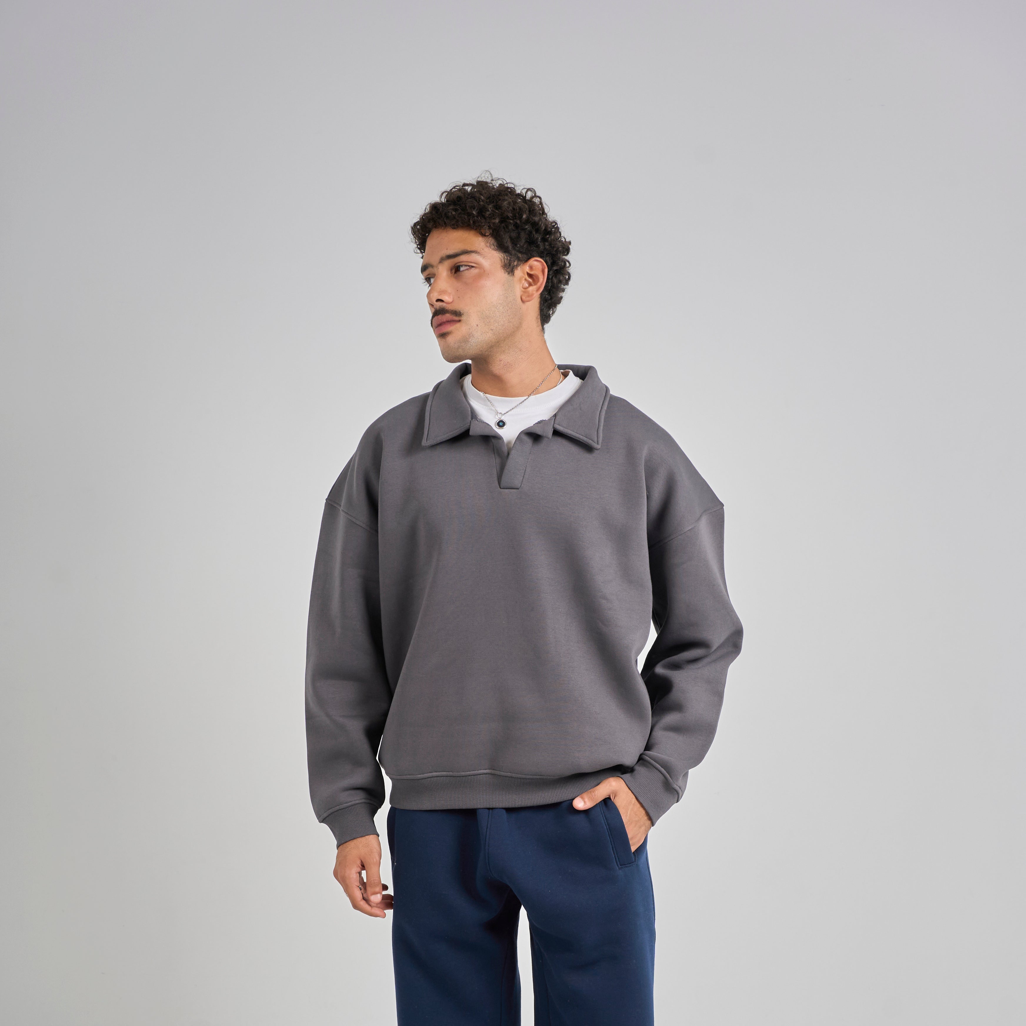 Polo Crewneck - Charcoal Grey