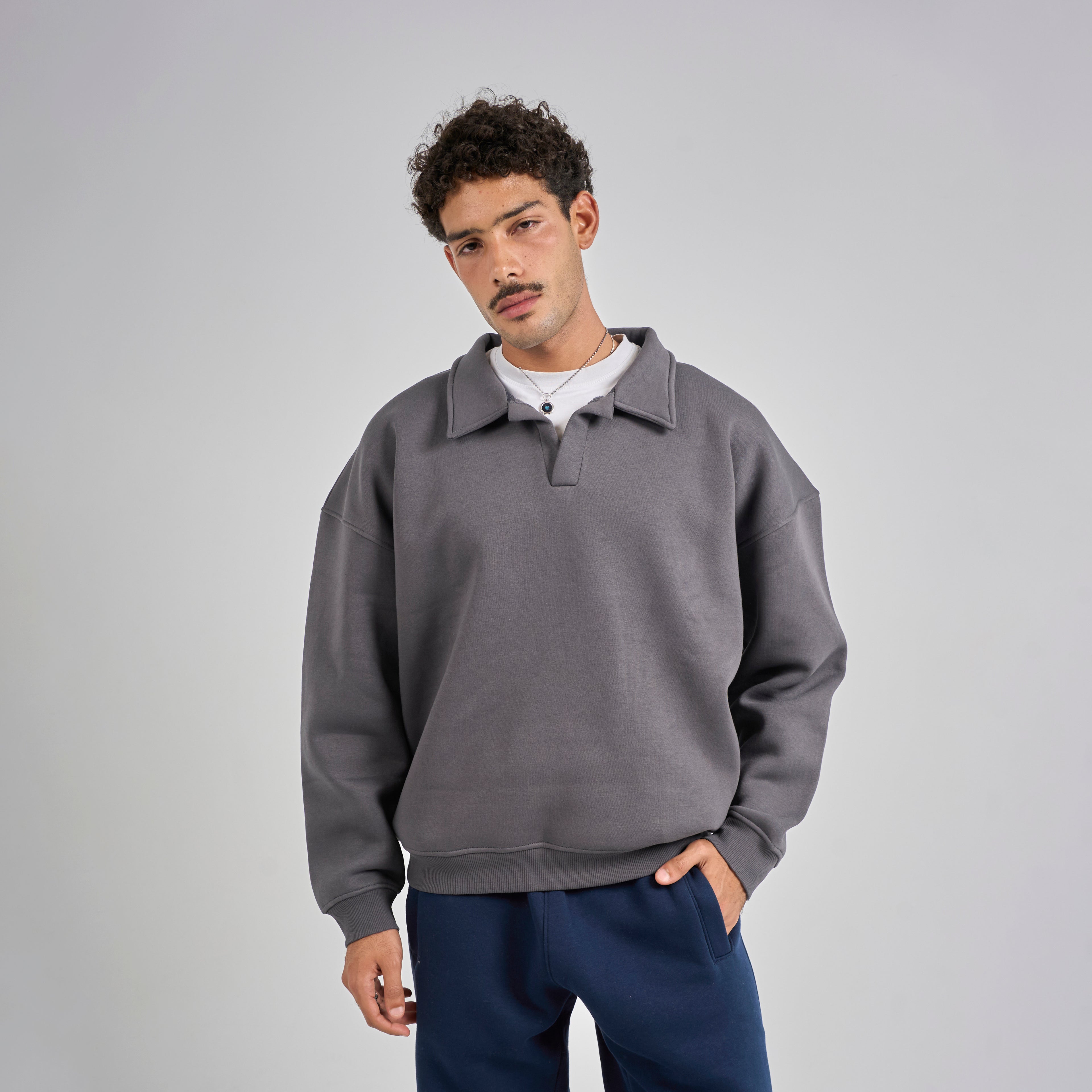 Polo Crewneck - Charcoal Grey