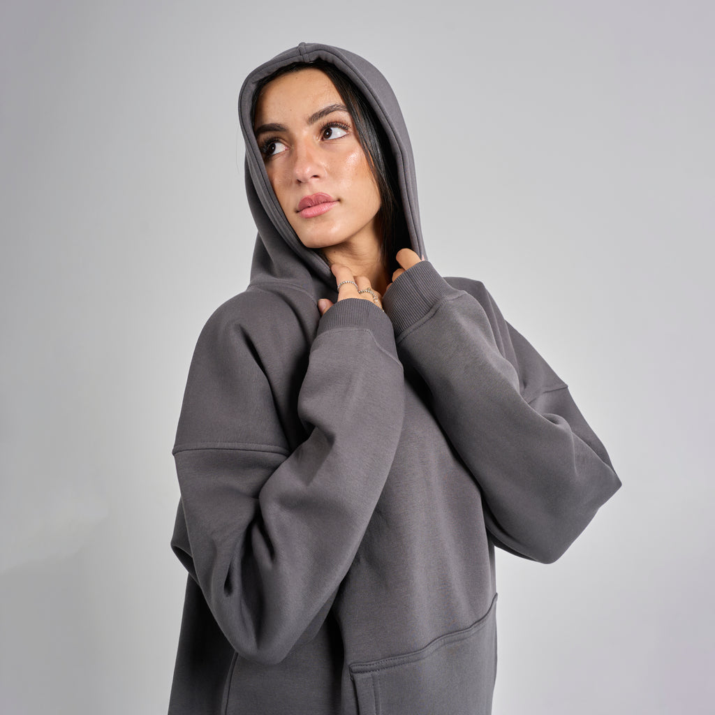Drop Shoulder Hoodie - Charcoal Grey