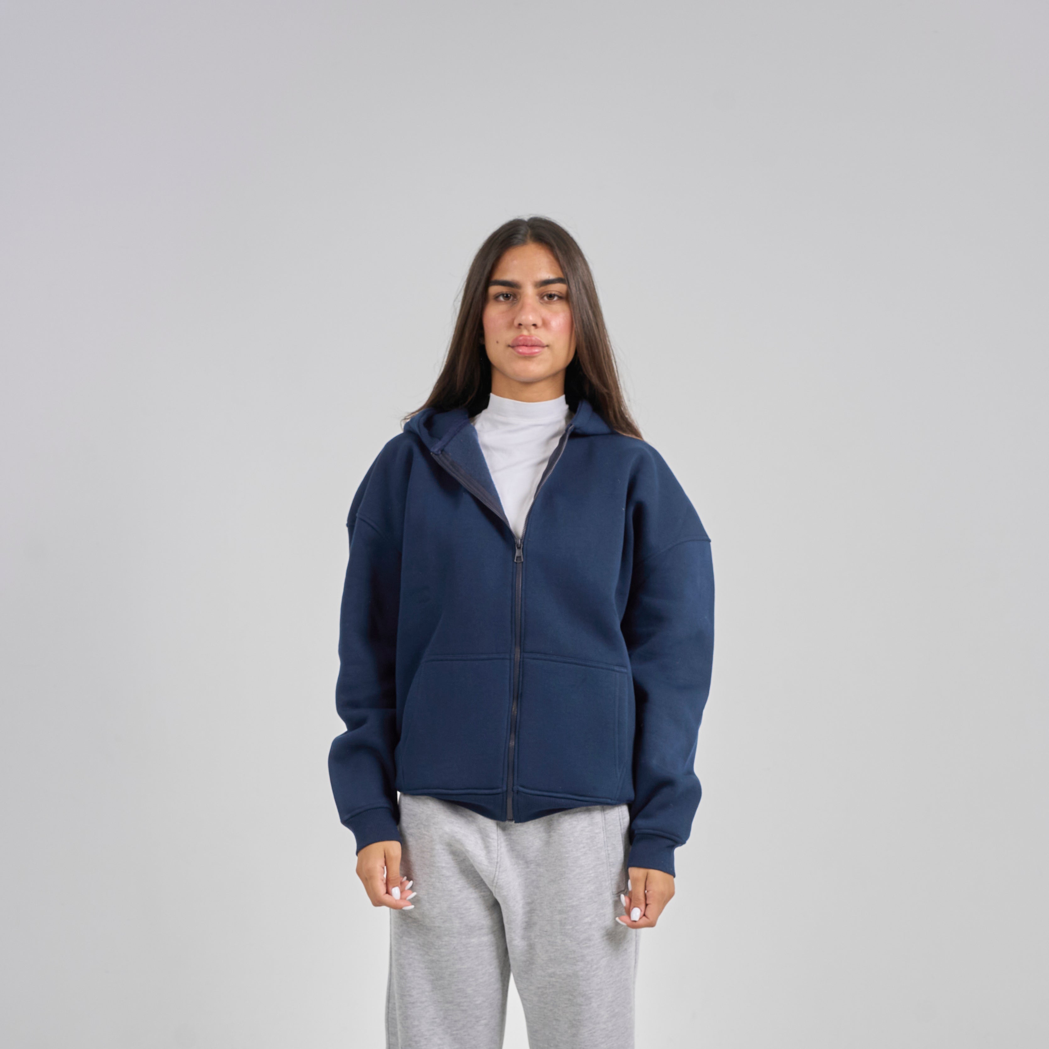 Drop Shoulder Zip-up - Navy