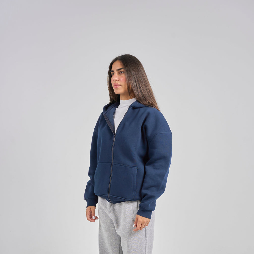 Drop Shoulder Zip-up - Navy