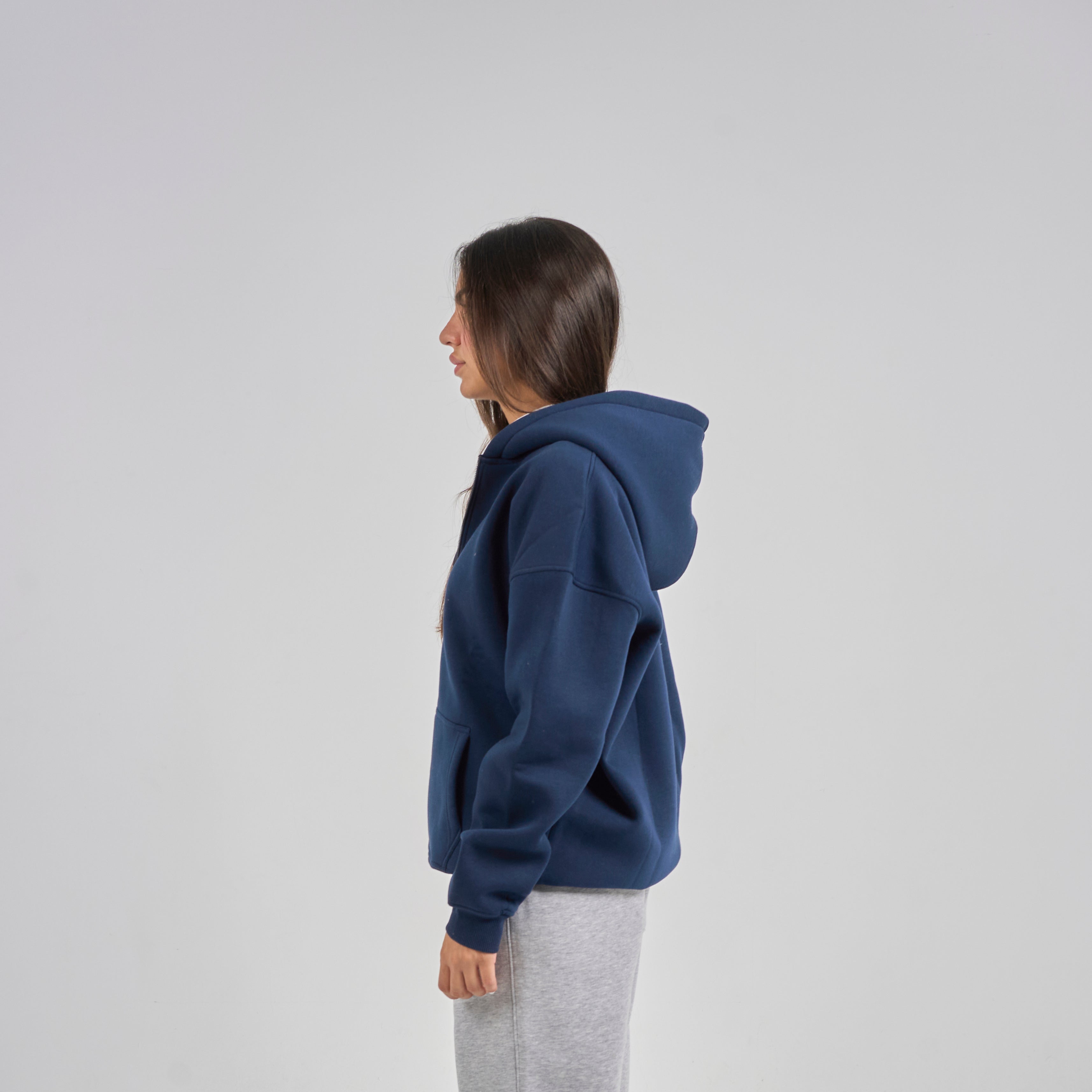 Drop Shoulder Zip-up - Navy