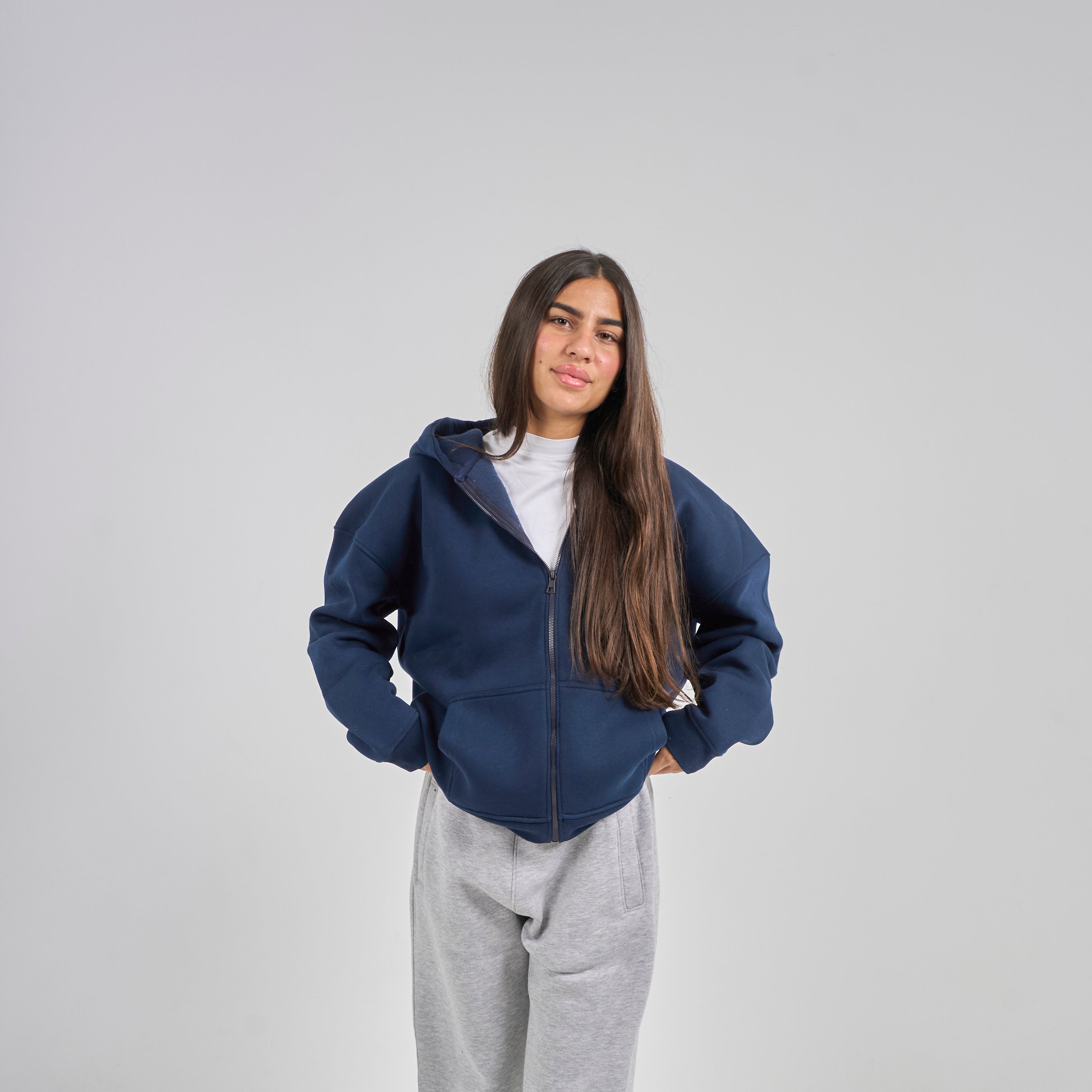 Drop Shoulder Zip-up - Navy