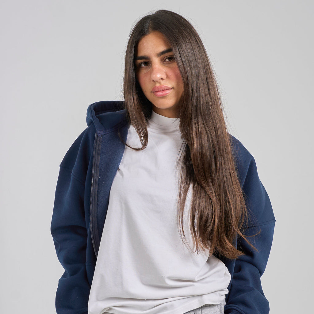 Drop Shoulder Zip-up - Navy
